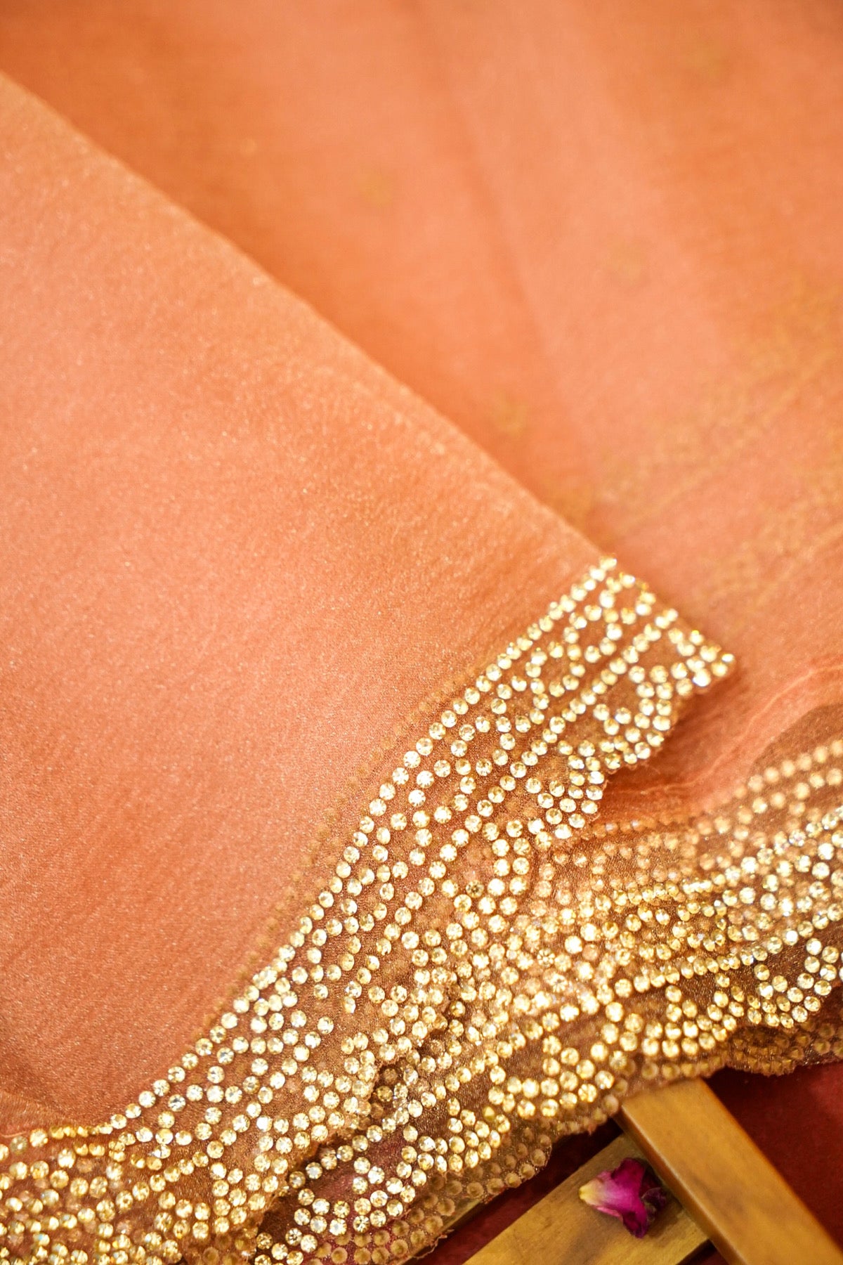 Rose Gold Designer Saree with Crystal Border