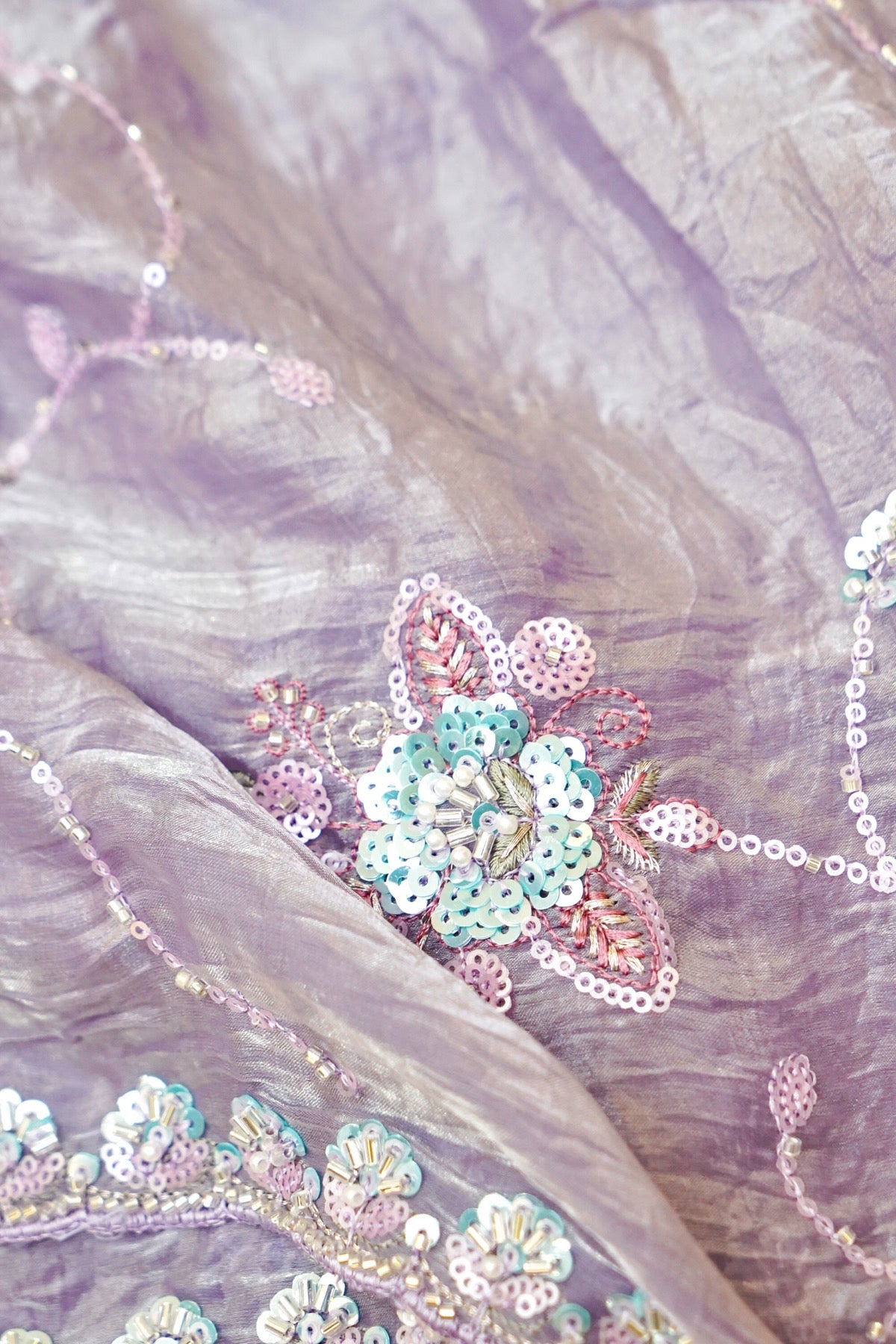 Lavender Lilac Blossom Trail Sequin Work Designer Saree