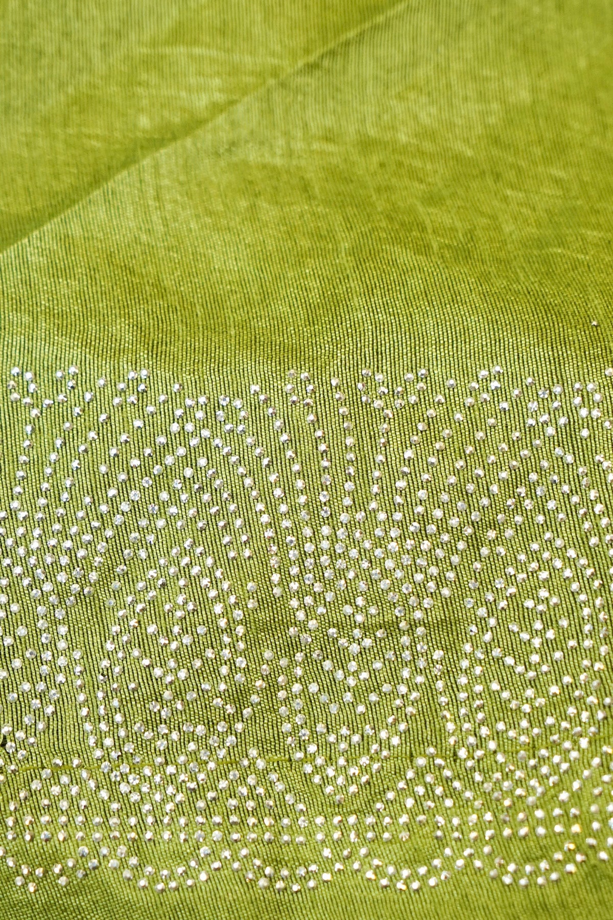 Olive Green Stardust Rhinestone Border Designer Silk Saree