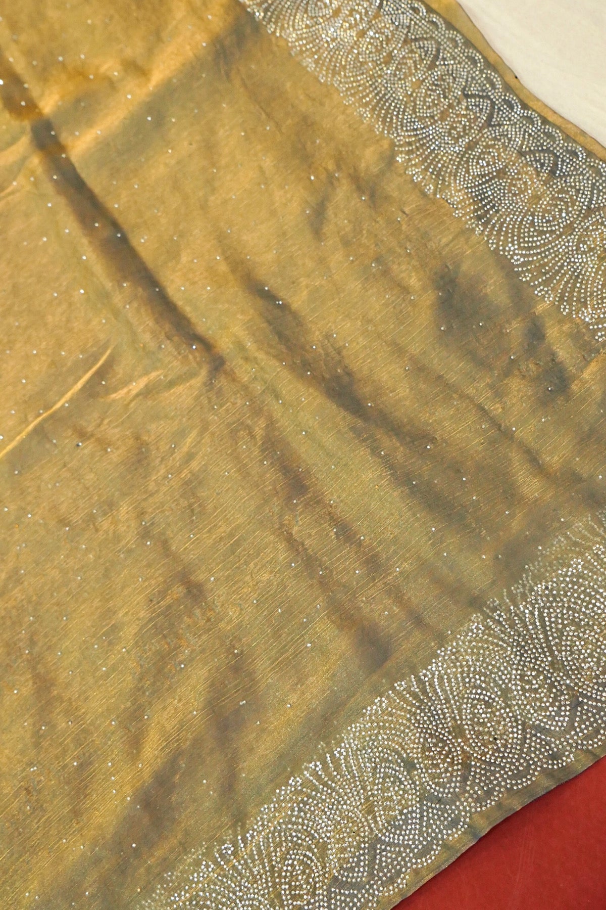 Moonstone Stardust Rhinestone Border Designer Silk Saree