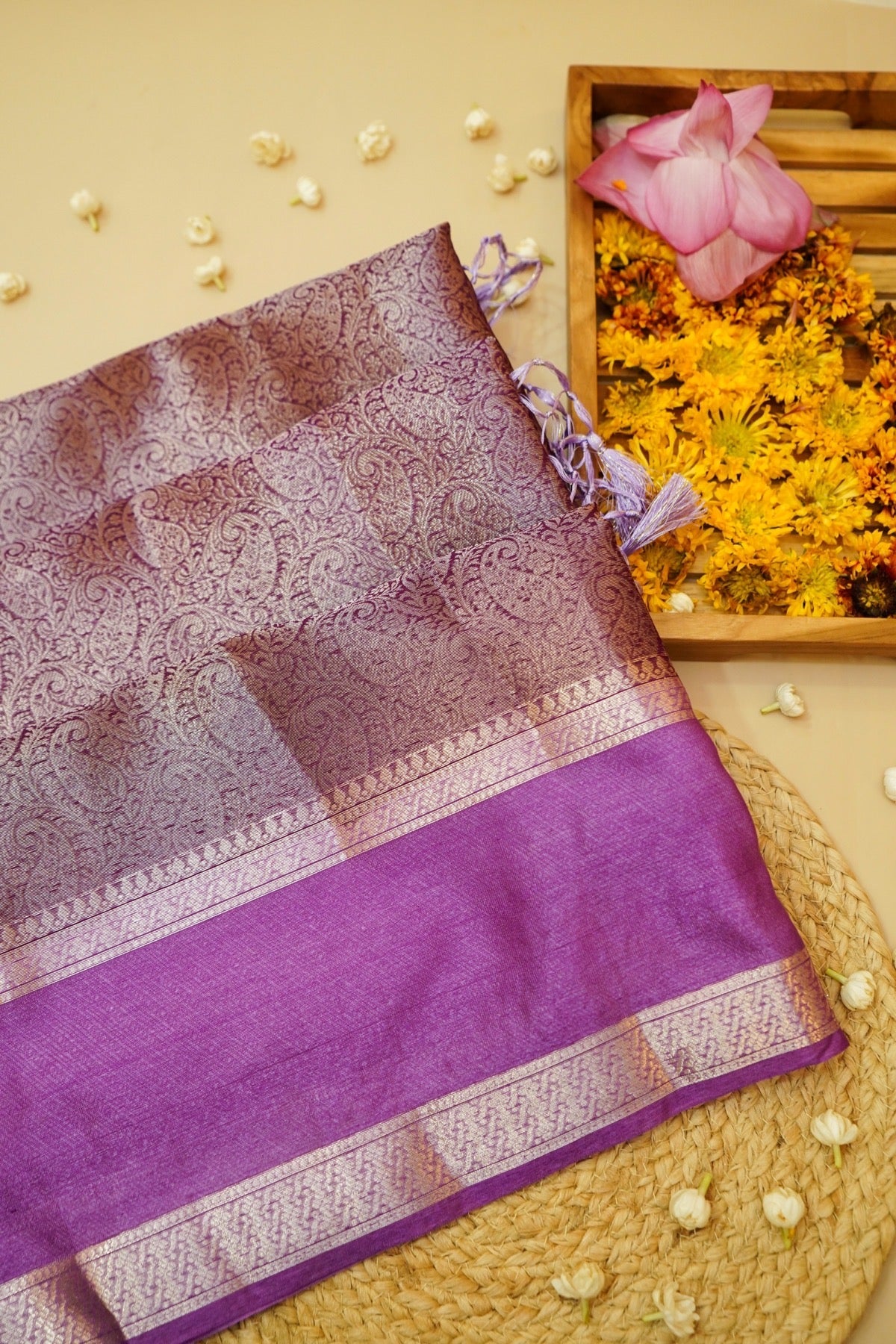 Purple and Magenta Worm Silk Saree with Gold Zari Detailing