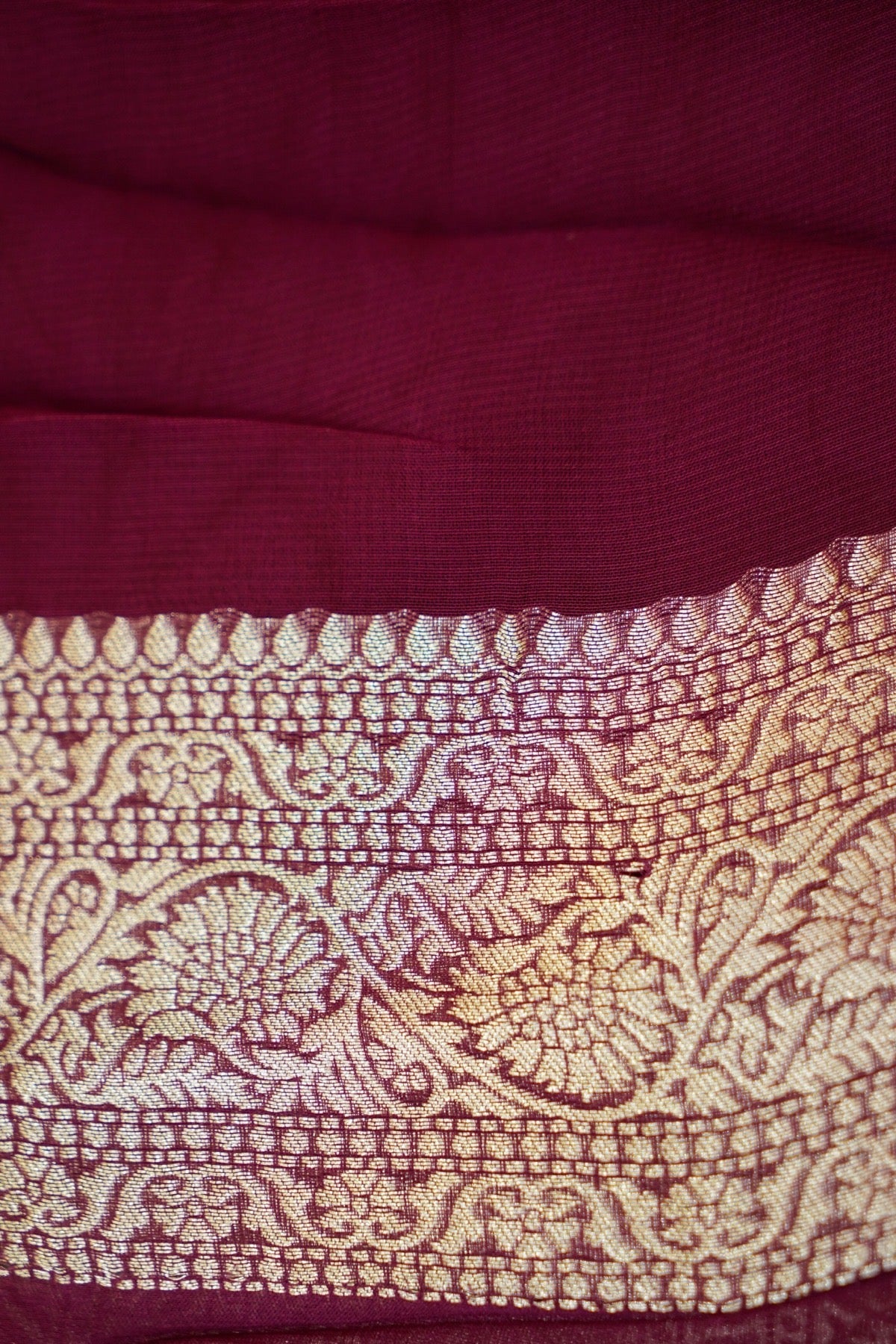 Burnt Orange Khaddi Georgette Pure Banarasi Saree with Contrast Mauve Grey Border