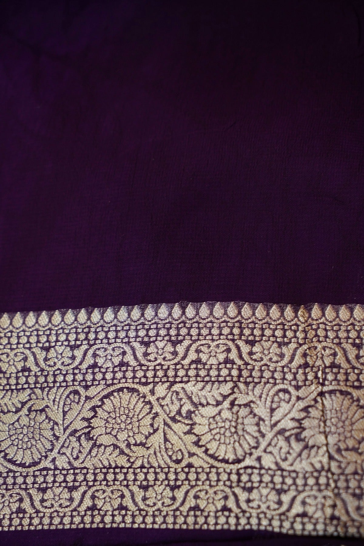 Dusty Sage Green Khaddi Georgette Pure Banarasi Saree with Contrast Royal Purple Border