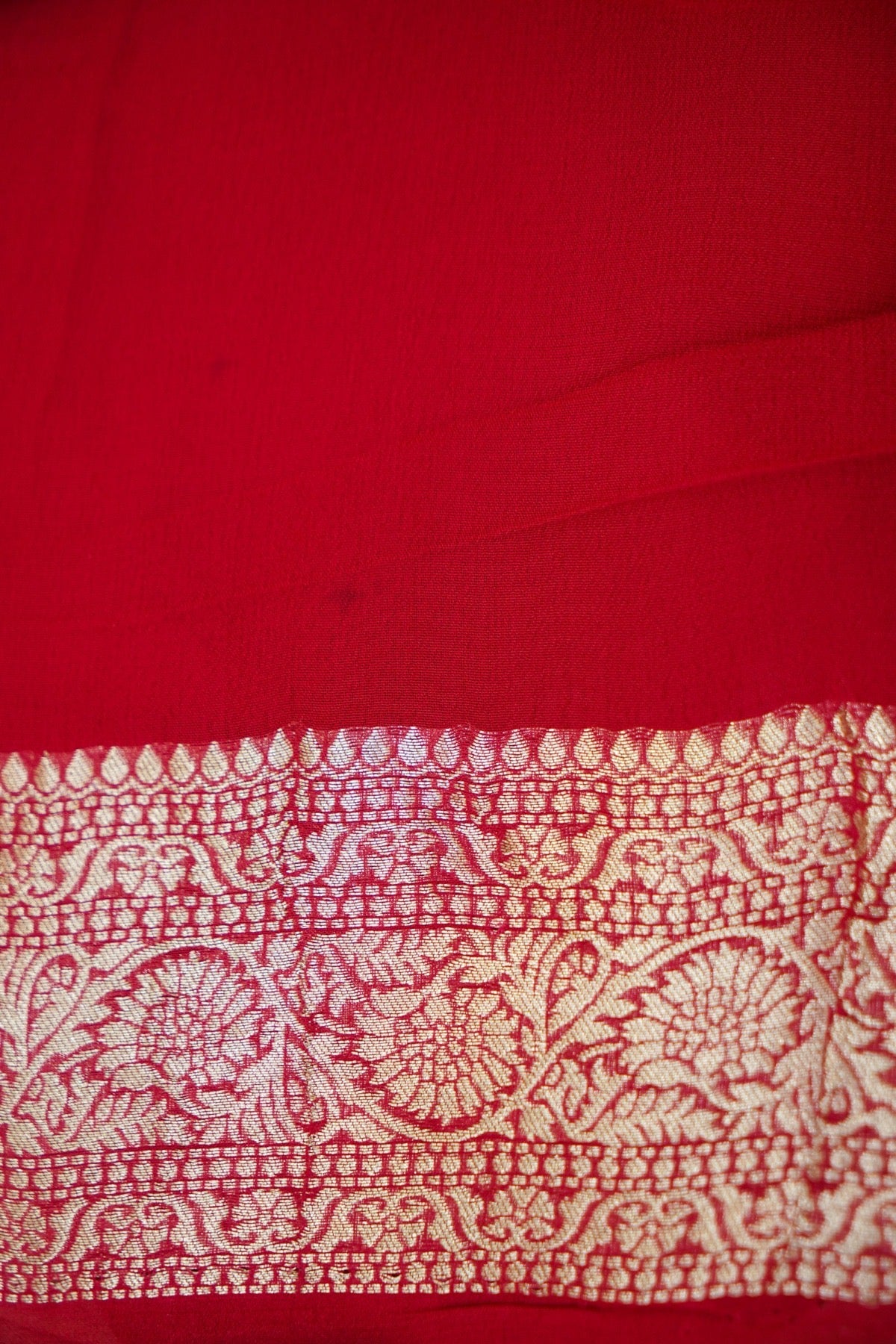 Deep Royal Purple Khaddi Georgette Pure Banarasi Saree with Contrast Rose Red Border