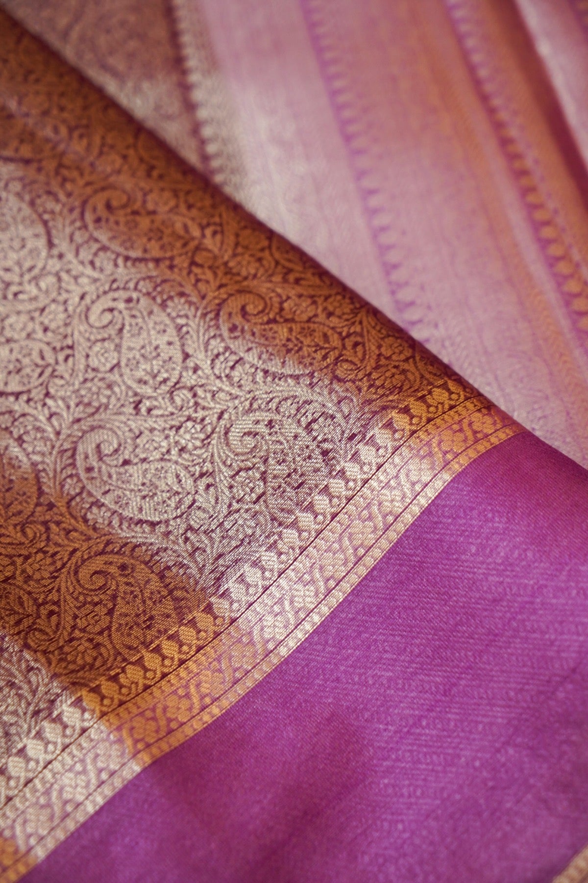 Purple and Magenta Worm Silk Saree with Gold Zari Detailing