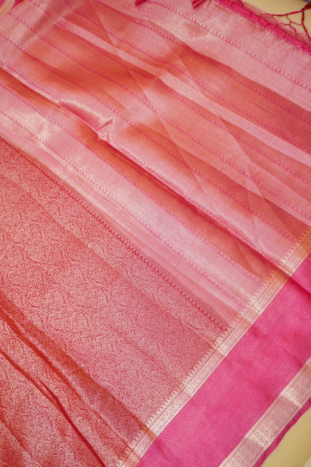 Rose Pink Worm Silk Saree with Gold Zari Detailing