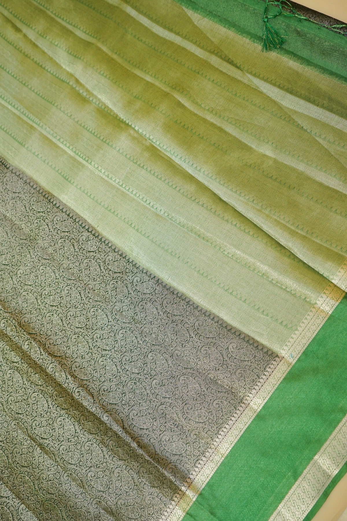 Emerald Green Worm Silk Saree with Gold Zari Detailing