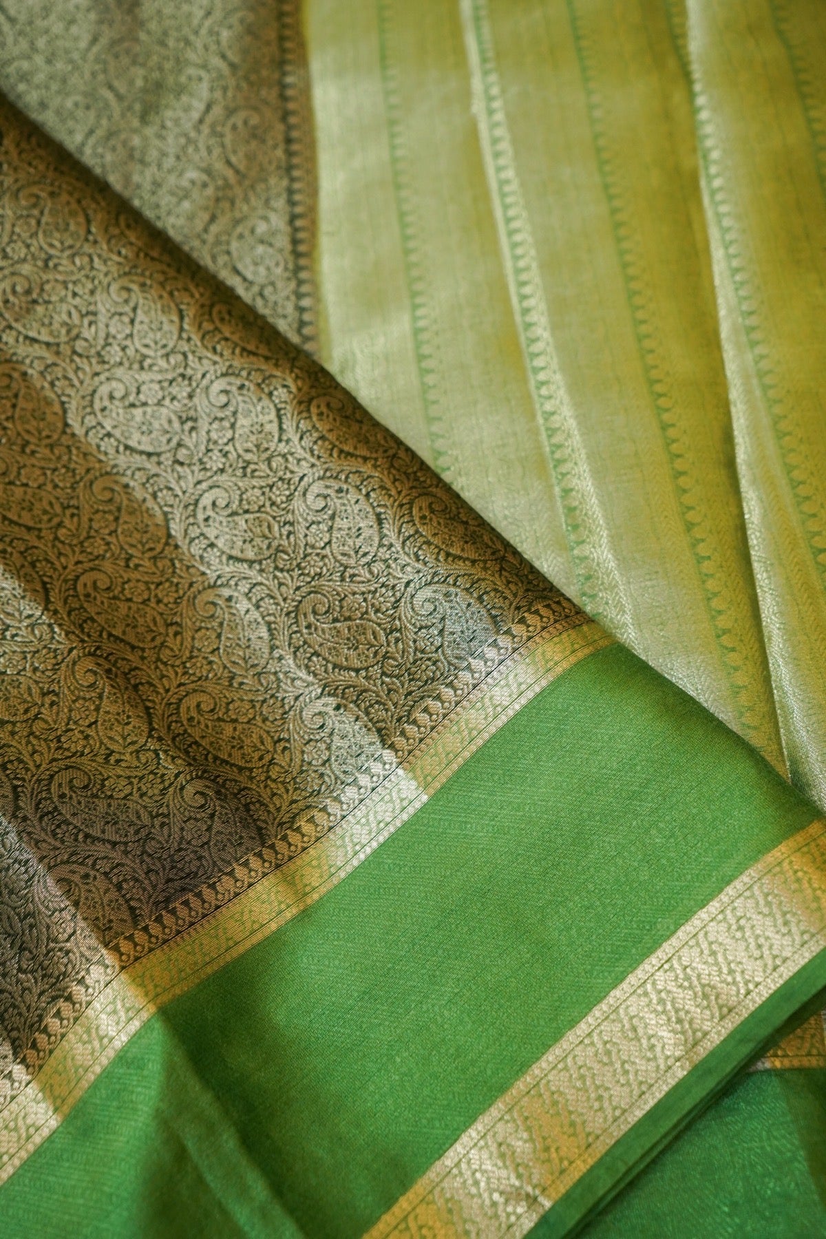 Emerald Green Worm Silk Saree with Gold Zari Detailing