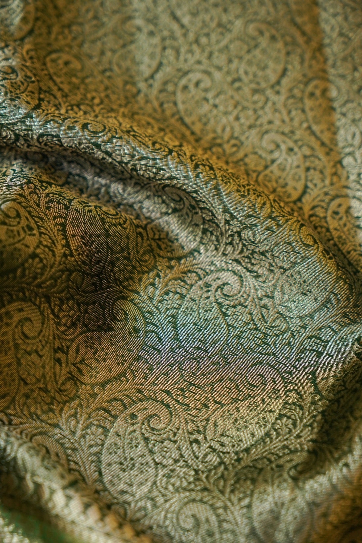 Emerald Green Worm Silk Saree with Gold Zari Detailing