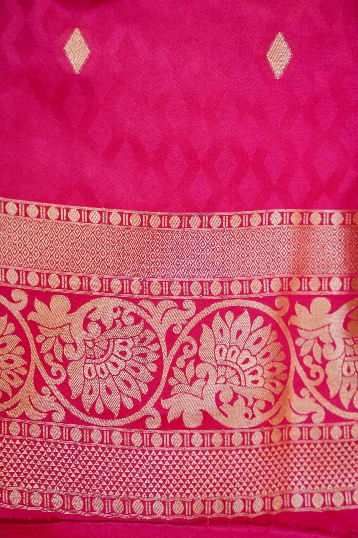 Classic Ivory Satin Mashru Silk Saree with Pink Border