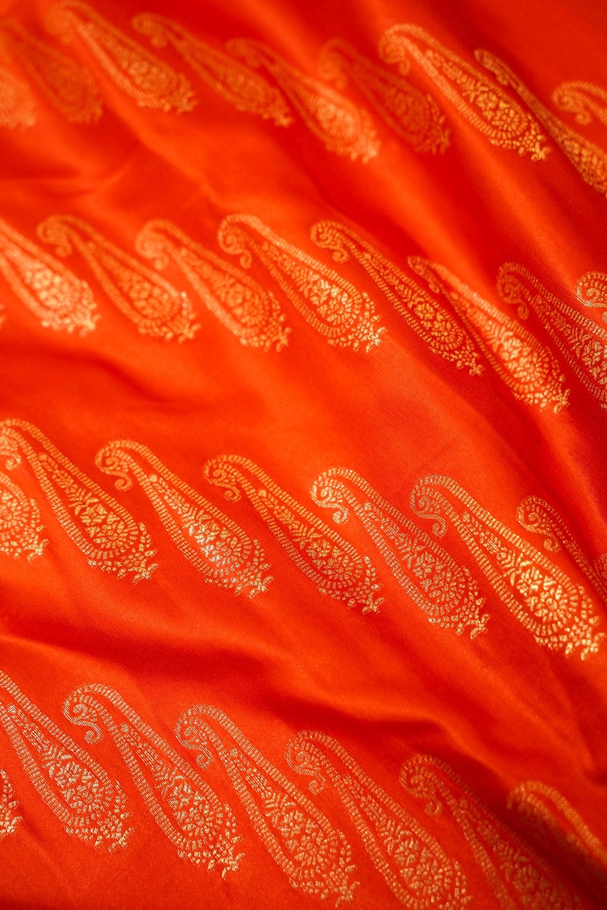 Classic Vermilion Orange Satin Mashru Silk Saree with Black Border