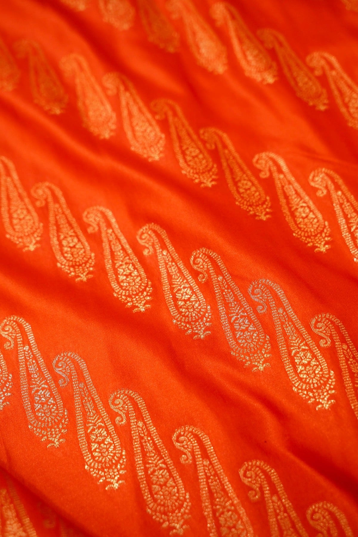 Classic Vermilion Orange Satin Mashru Silk Saree with Black Border