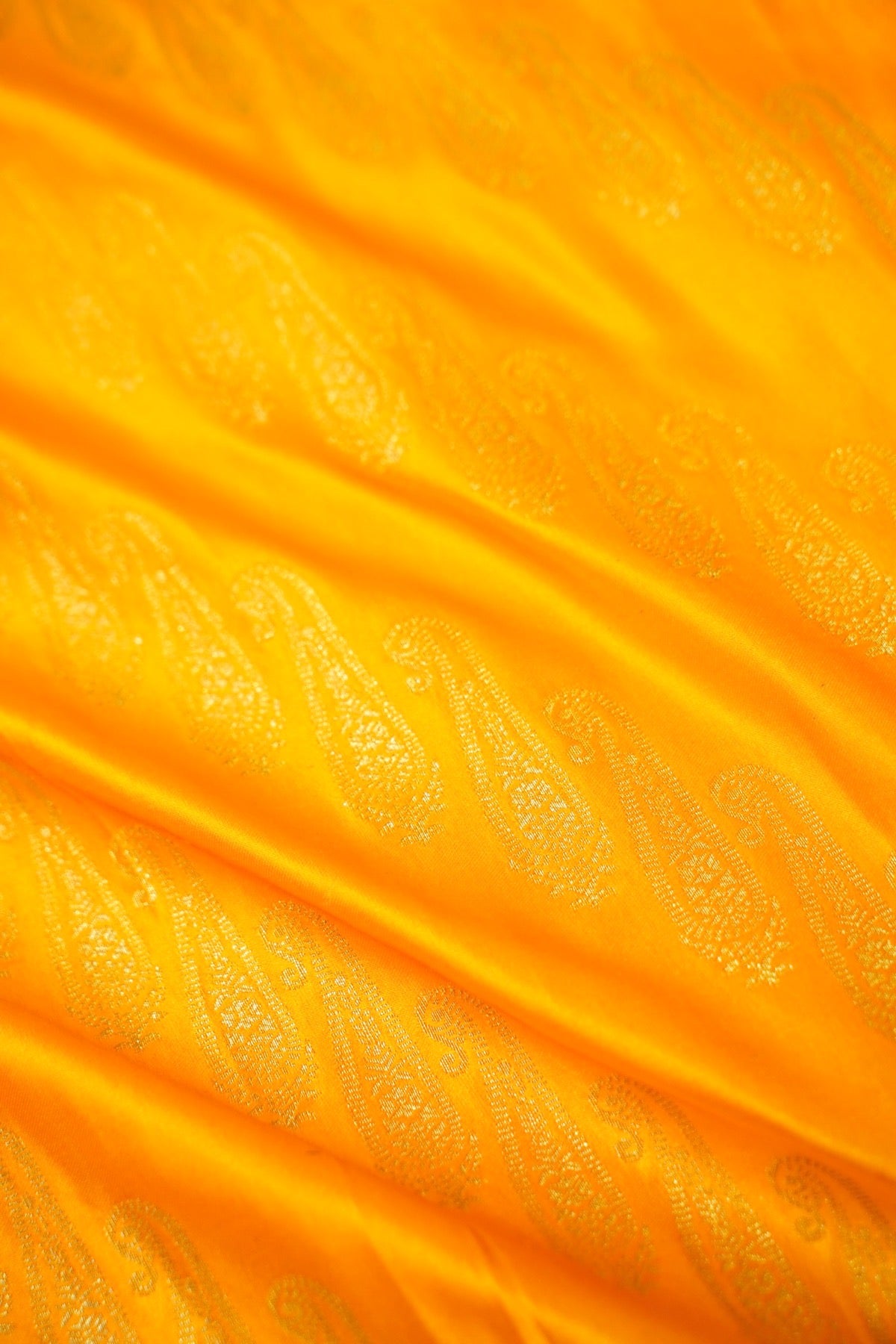 Classic Mustard Yellow Satin Mashru Silk Saree with Purple Border