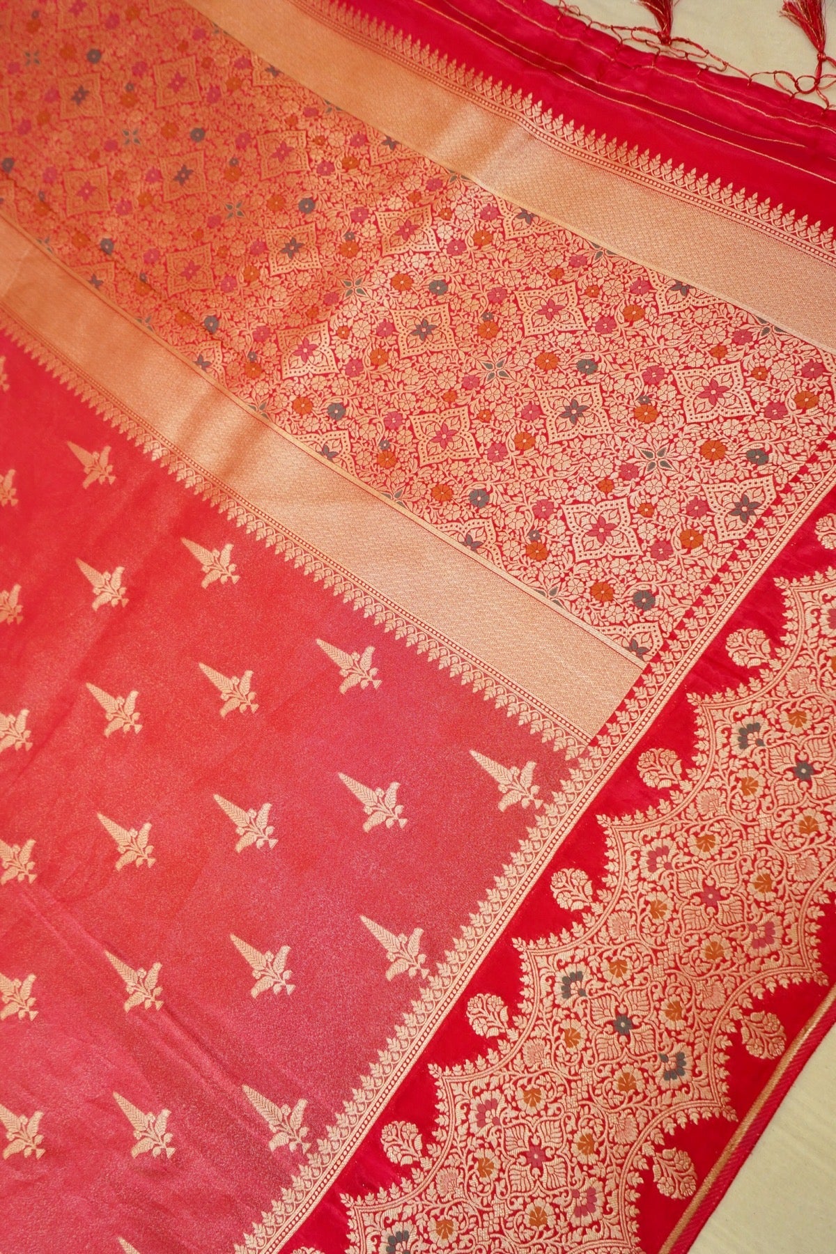 Rose Pink Tissue Silk Saree with Artistic Floral Border