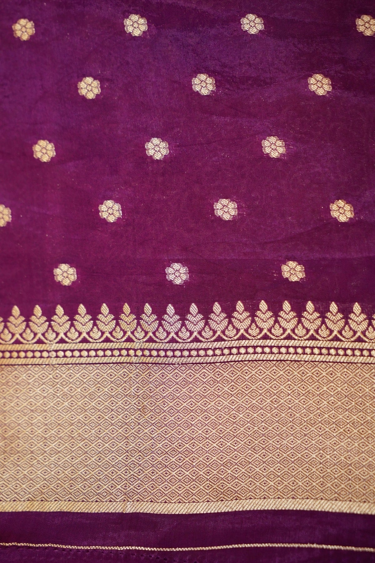 Deep Purple Tissue Silk Saree with Artistic Floral Border