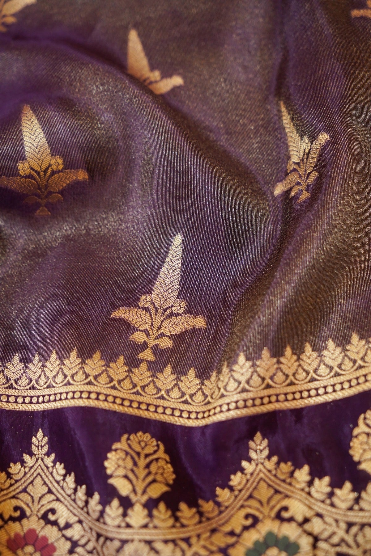 Deep Blue Tissue Silk Saree with Artistic Floral Border
