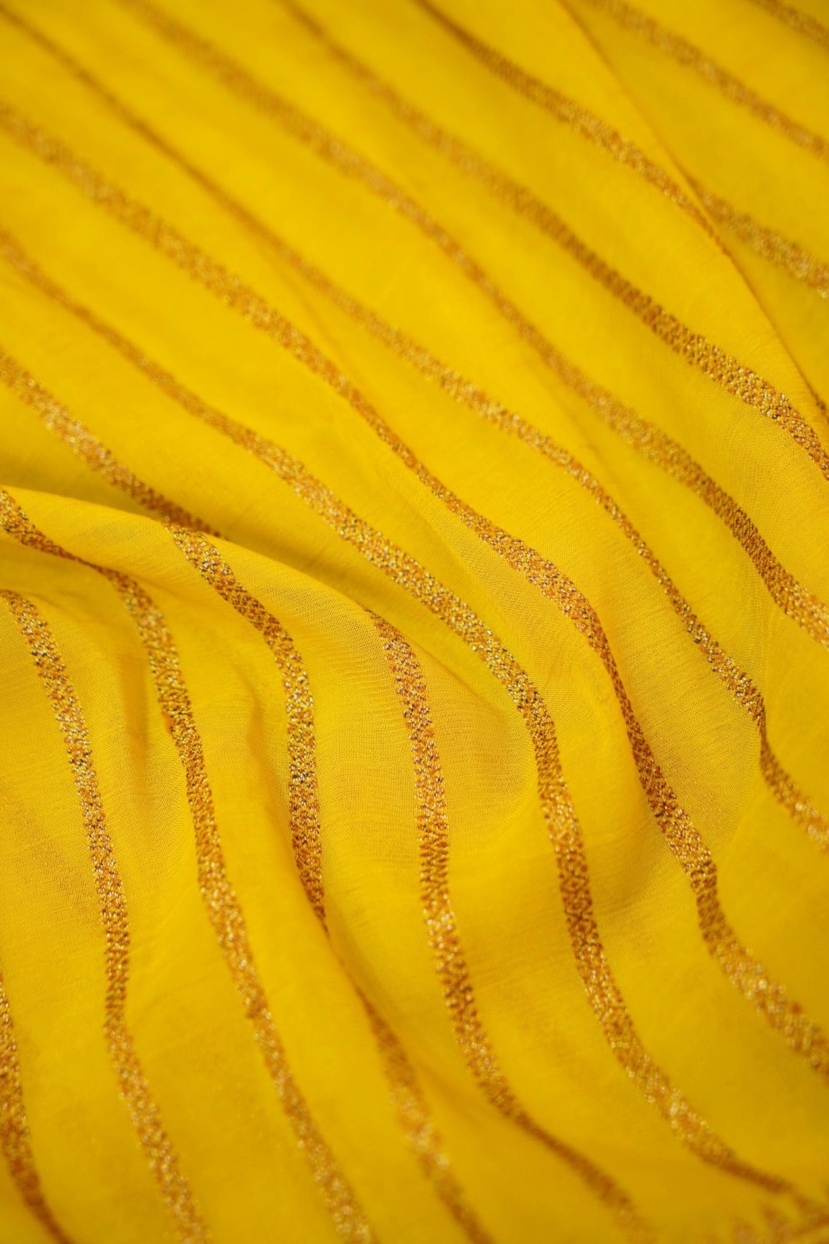 Regal Stripes Chinon Silk Saree with Stitched Blouse in Mustard Yellow