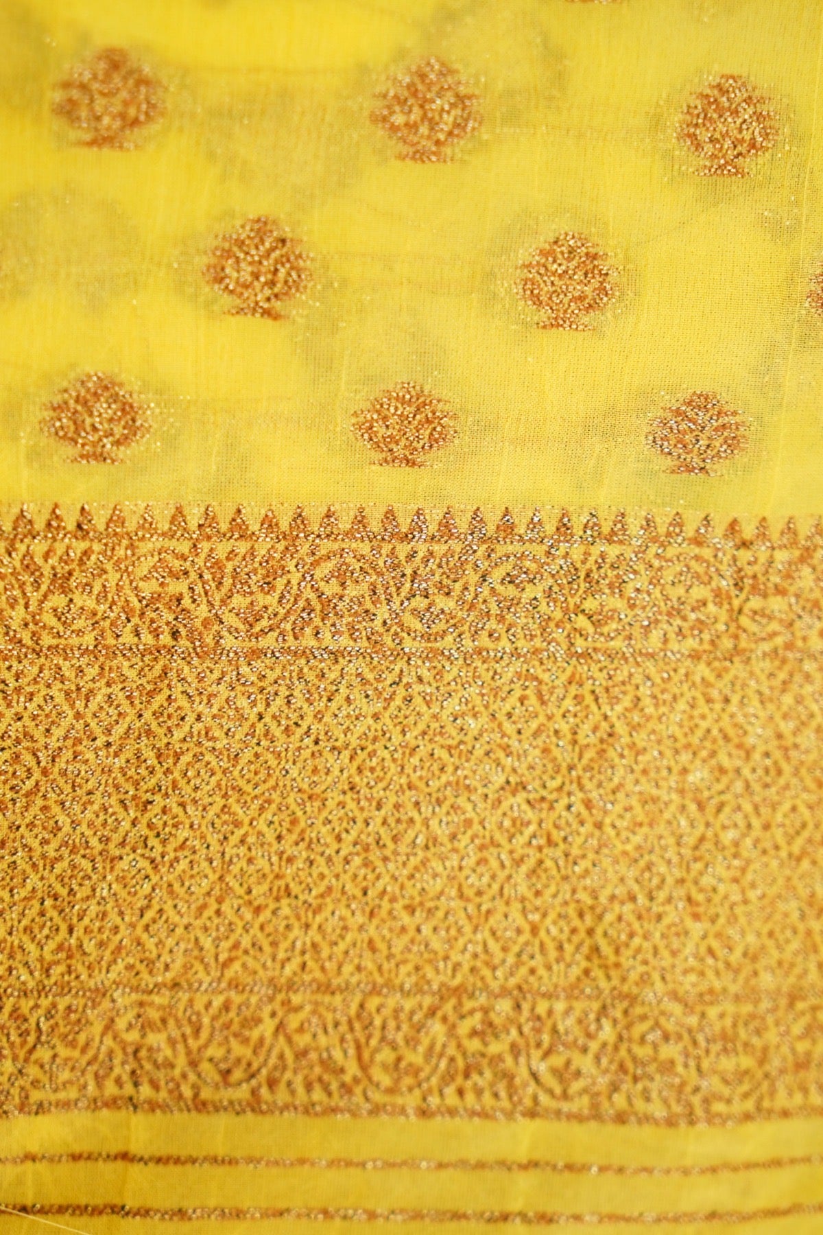Regal Stripes Chinon Silk Saree with Stitched Blouse in Mustard Yellow