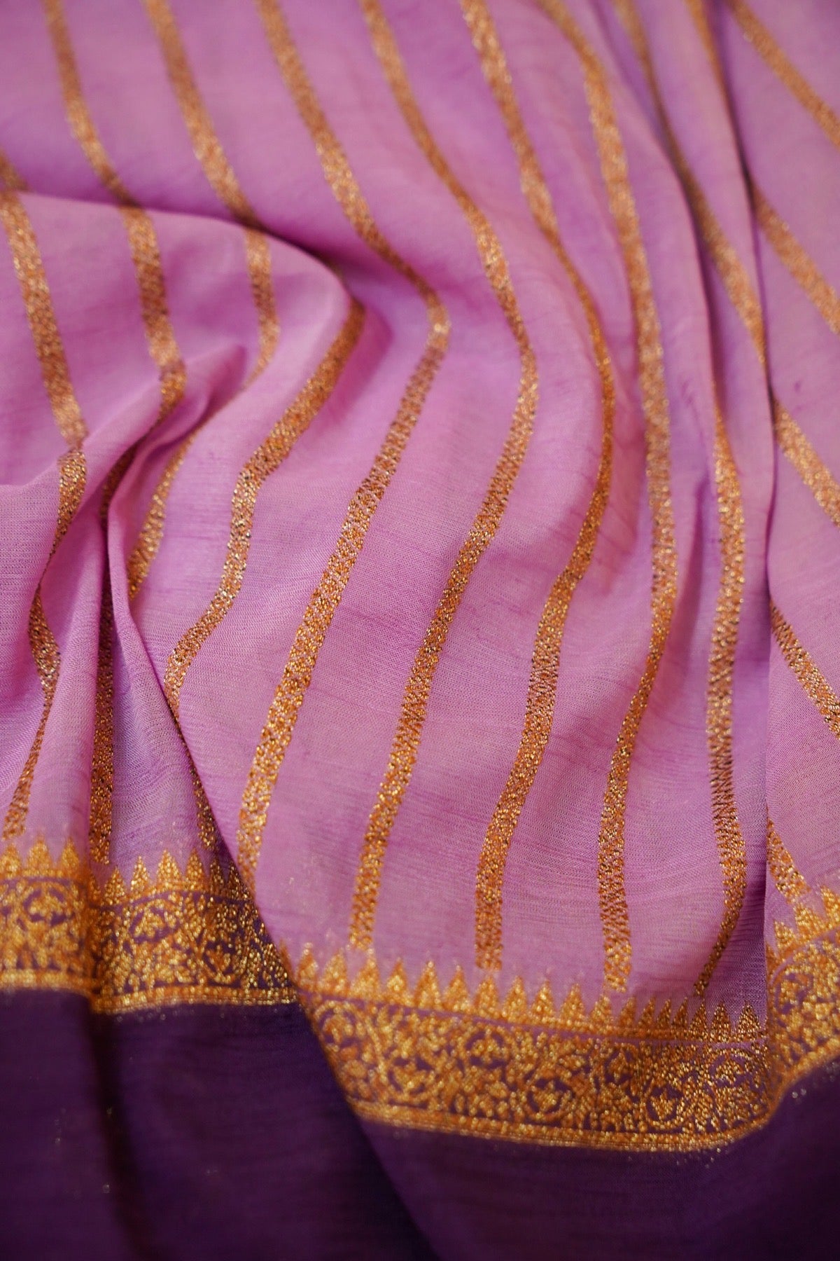 Regal Stripes Chinon Silk Saree with Stitched Blouse in Lavender