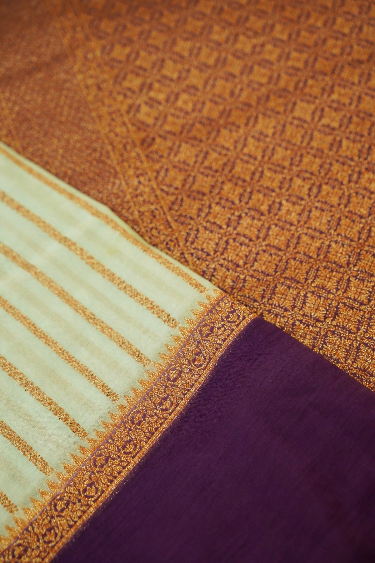 Regal Stripes Chinon Silk Saree with Stitched Blouse in Mint Green