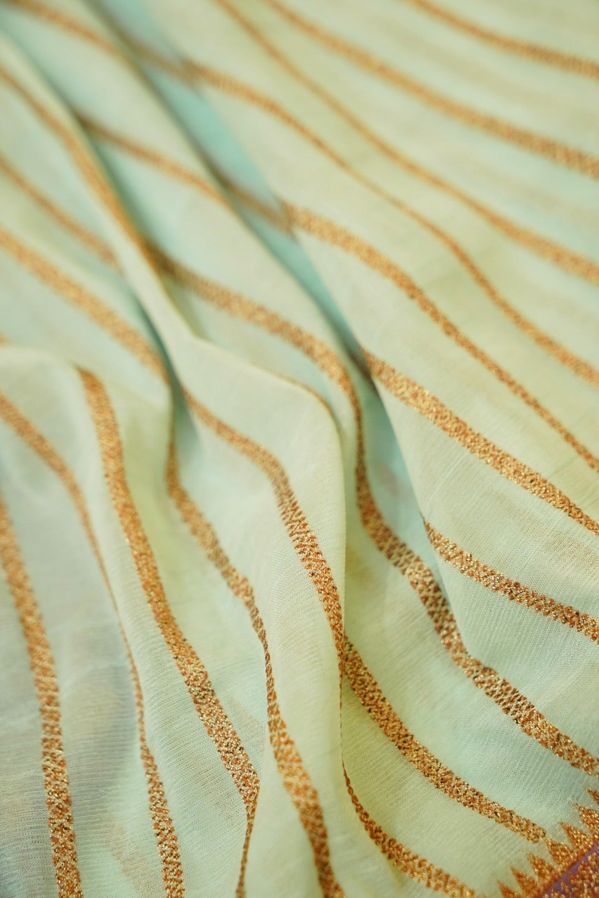 Regal Stripes Chinon Silk Saree with Stitched Blouse in Mint Green