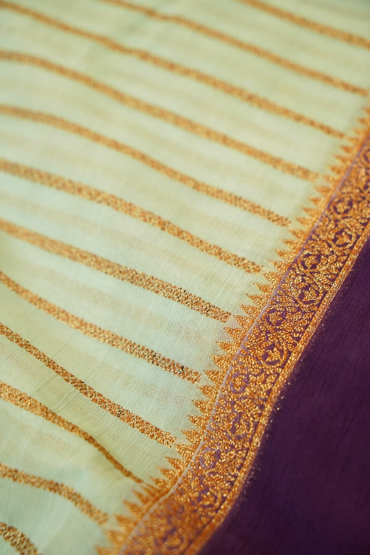 Regal Stripes Chinon Silk Saree with Stitched Blouse in Mint Green