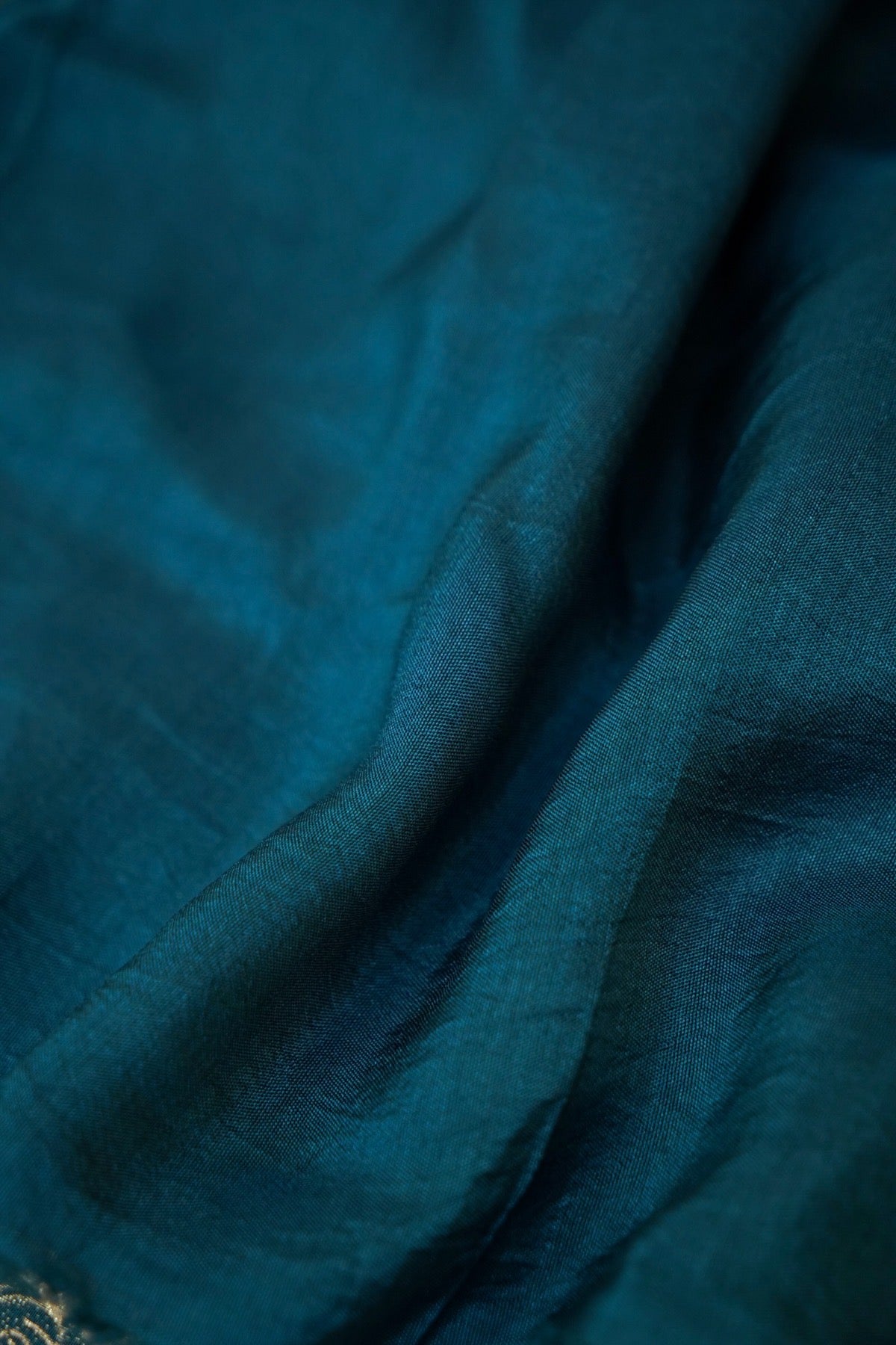 Teal Blue Floral Zari Chiffon Saree with Stitched Blouse