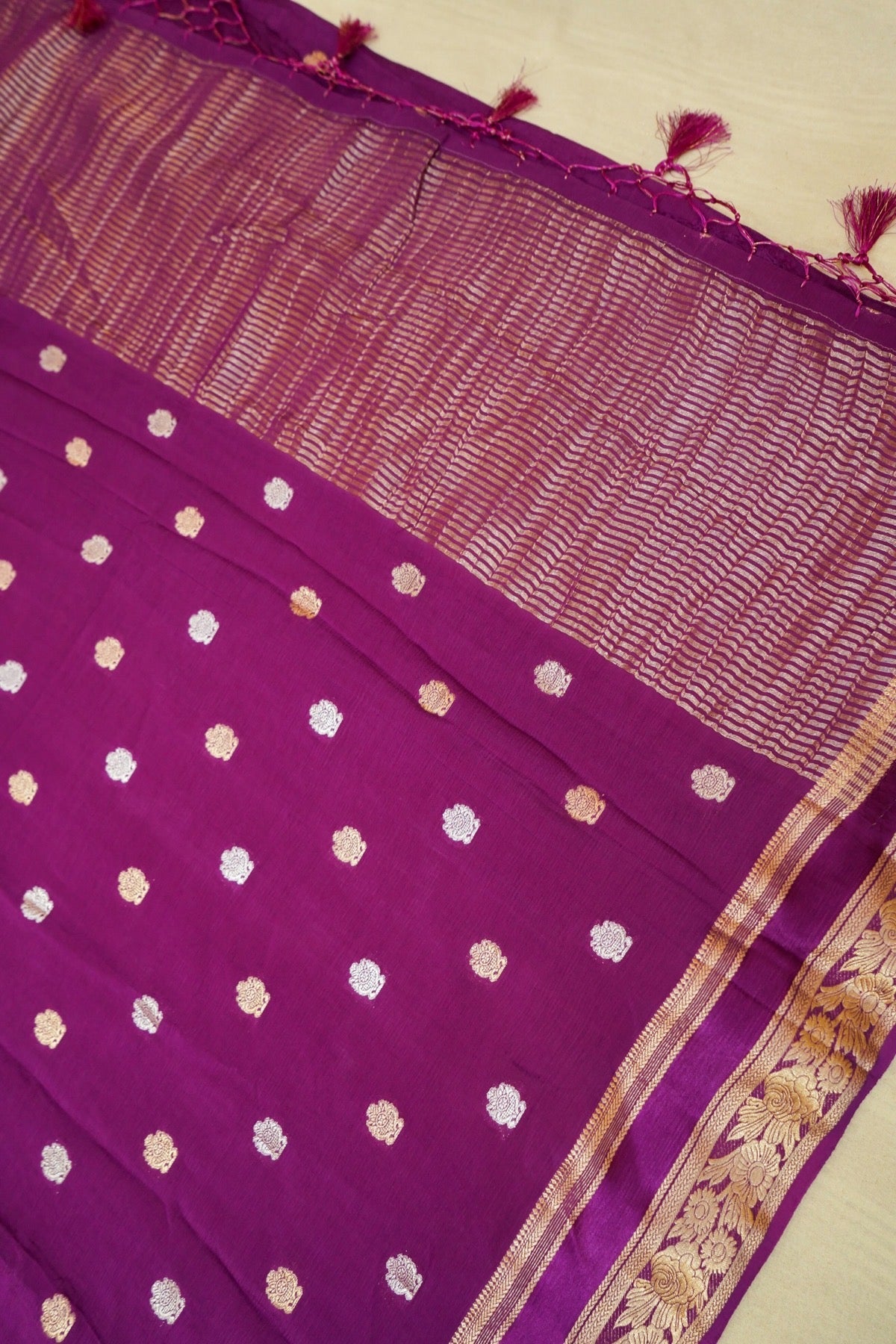 Royal Purple Floral Zari Chiffon Saree with Stitched Blouse