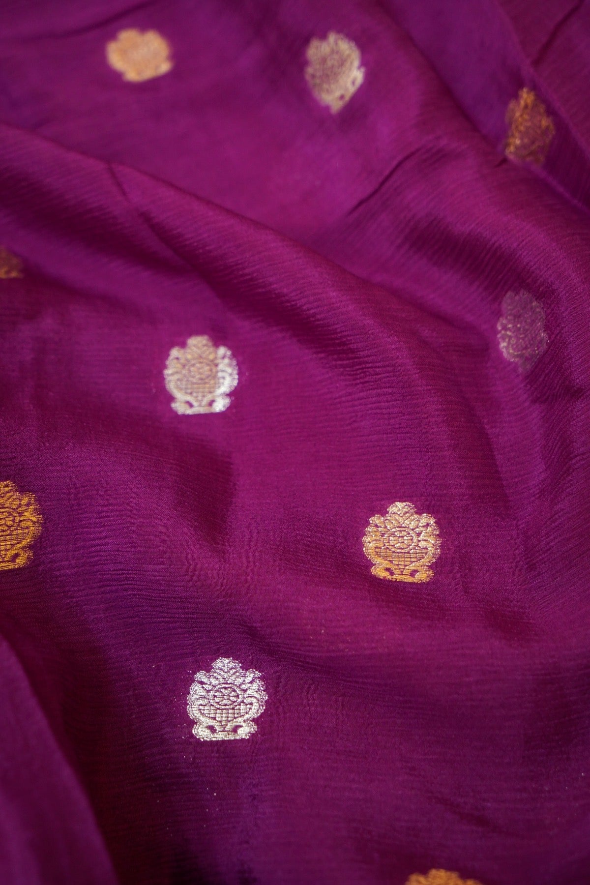 Royal Purple Floral Zari Chiffon Saree with Stitched Blouse