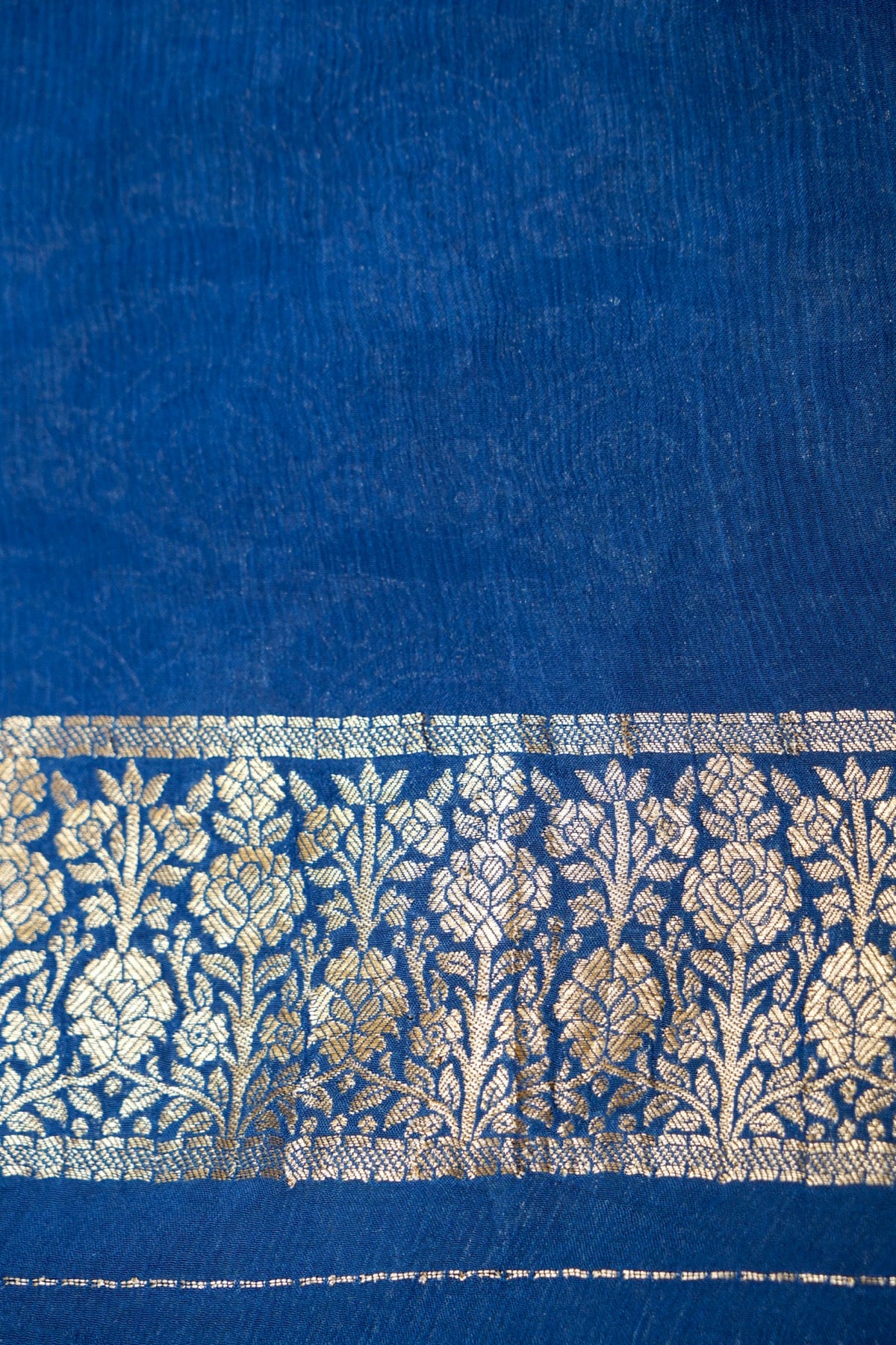 Royal Blue Floral Zari Chiffon Saree with Stitched Blouse