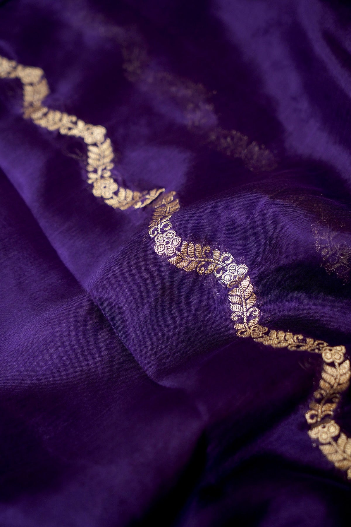 Deep Purple Floral Weave Chinon Silk Saree with Stitched Blouse