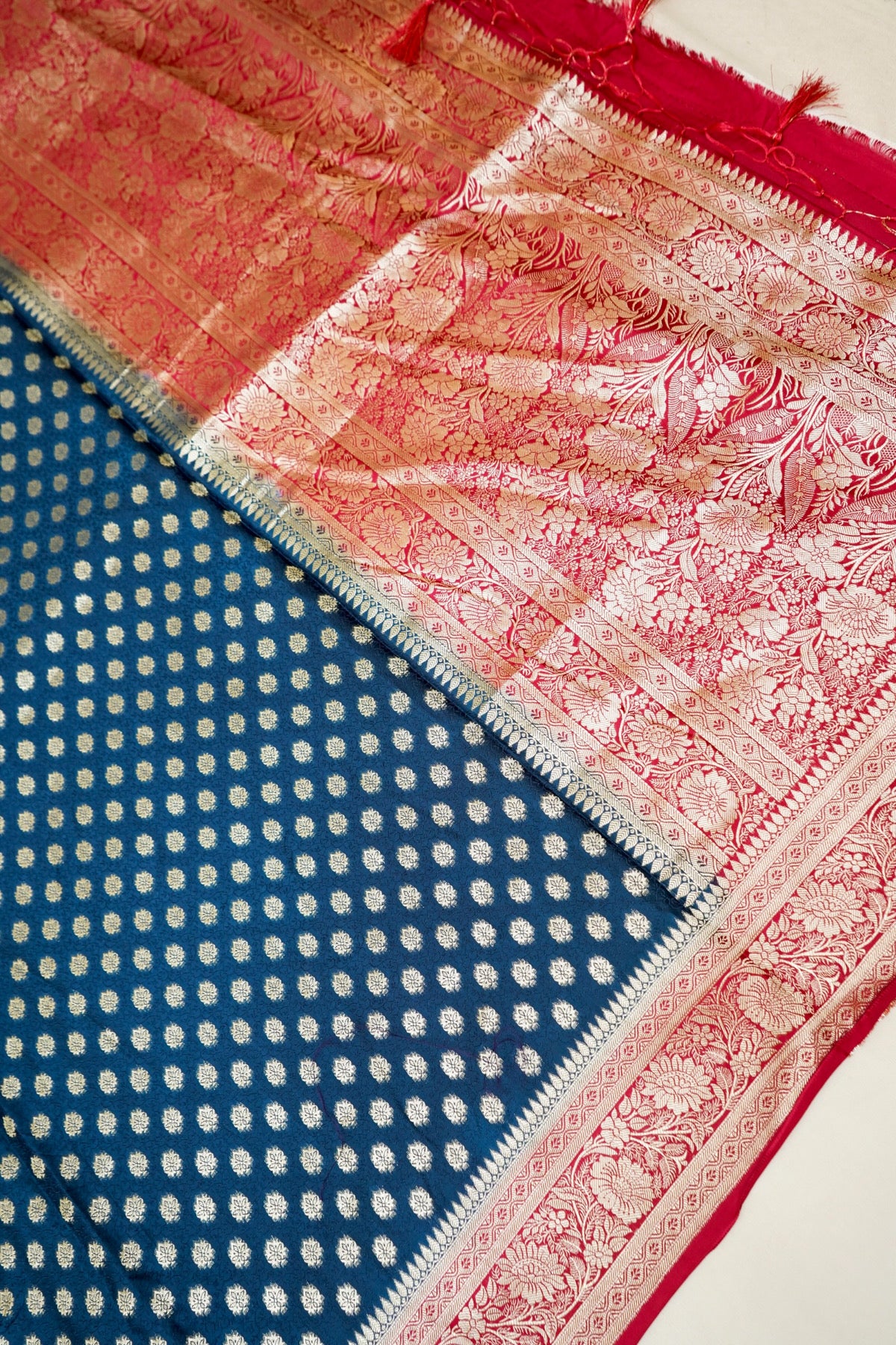 Teal Blue Banarasi Dola Silk Saree with Stitched Blouse