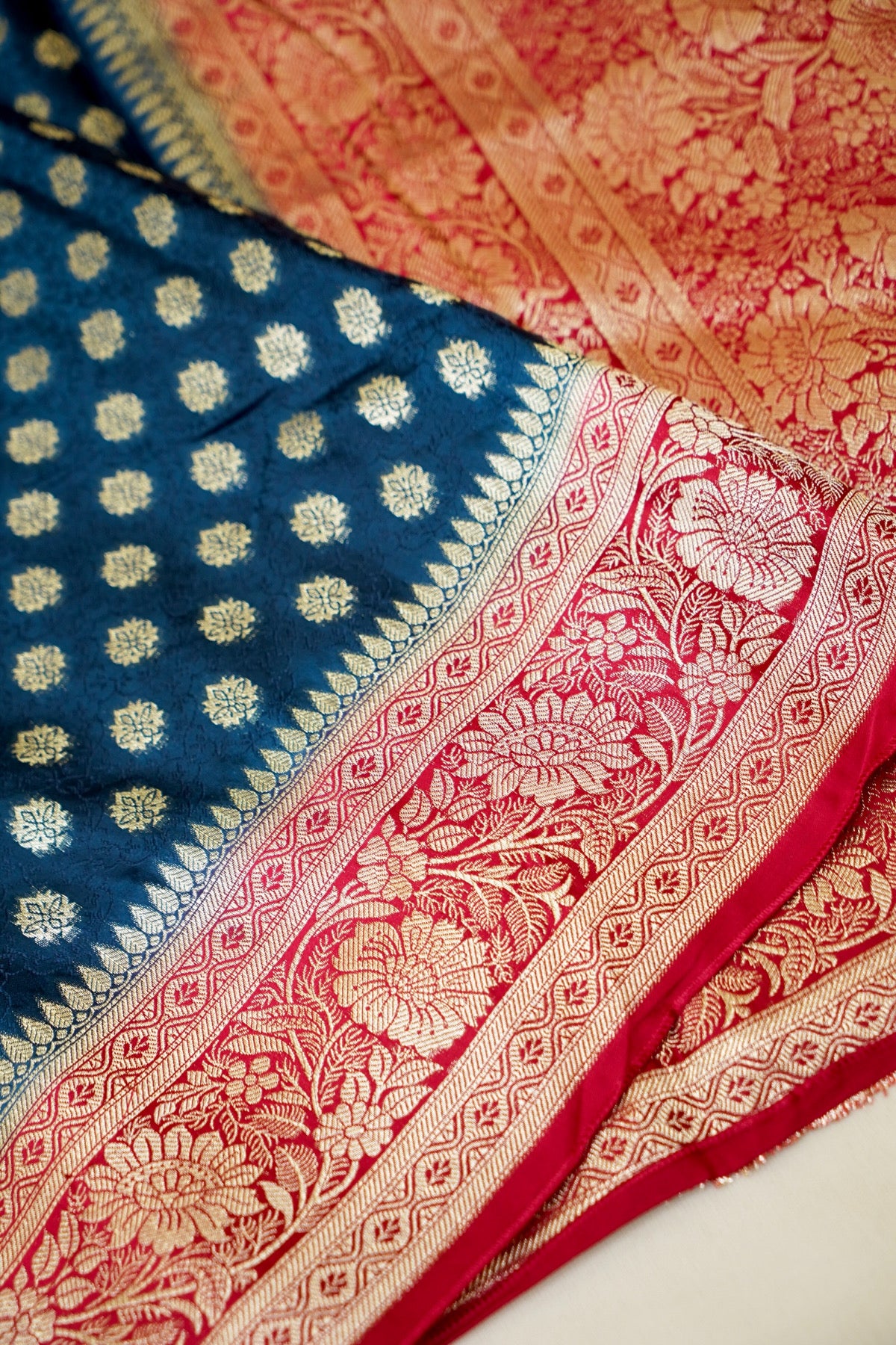 Teal Blue Banarasi Dola Silk Saree with Stitched Blouse