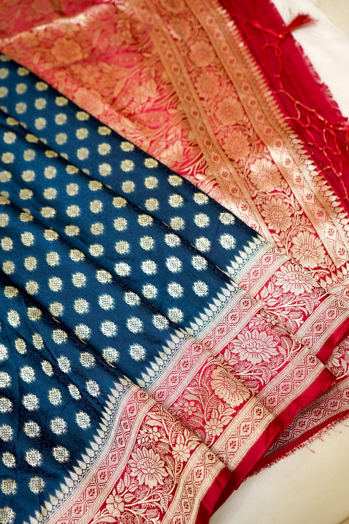 Teal Blue Banarasi Dola Silk Saree with Stitched Blouse