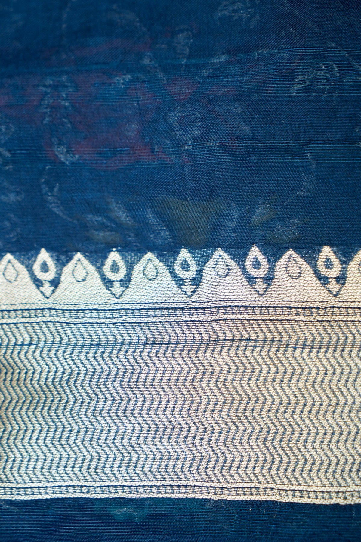 Plum Purple Raw Silk Polka Dot Saree with Steel Blue Geometric Floral Border