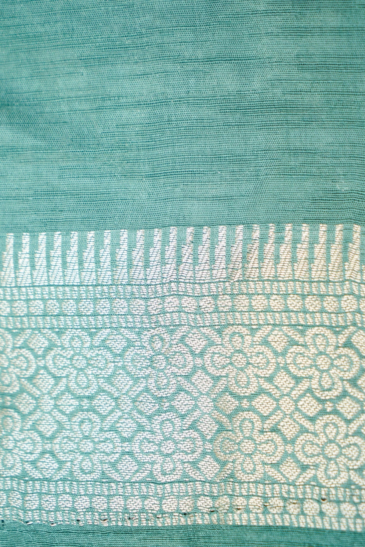 Navy Blue Raw Silk Saree with Floral Teal Green Border