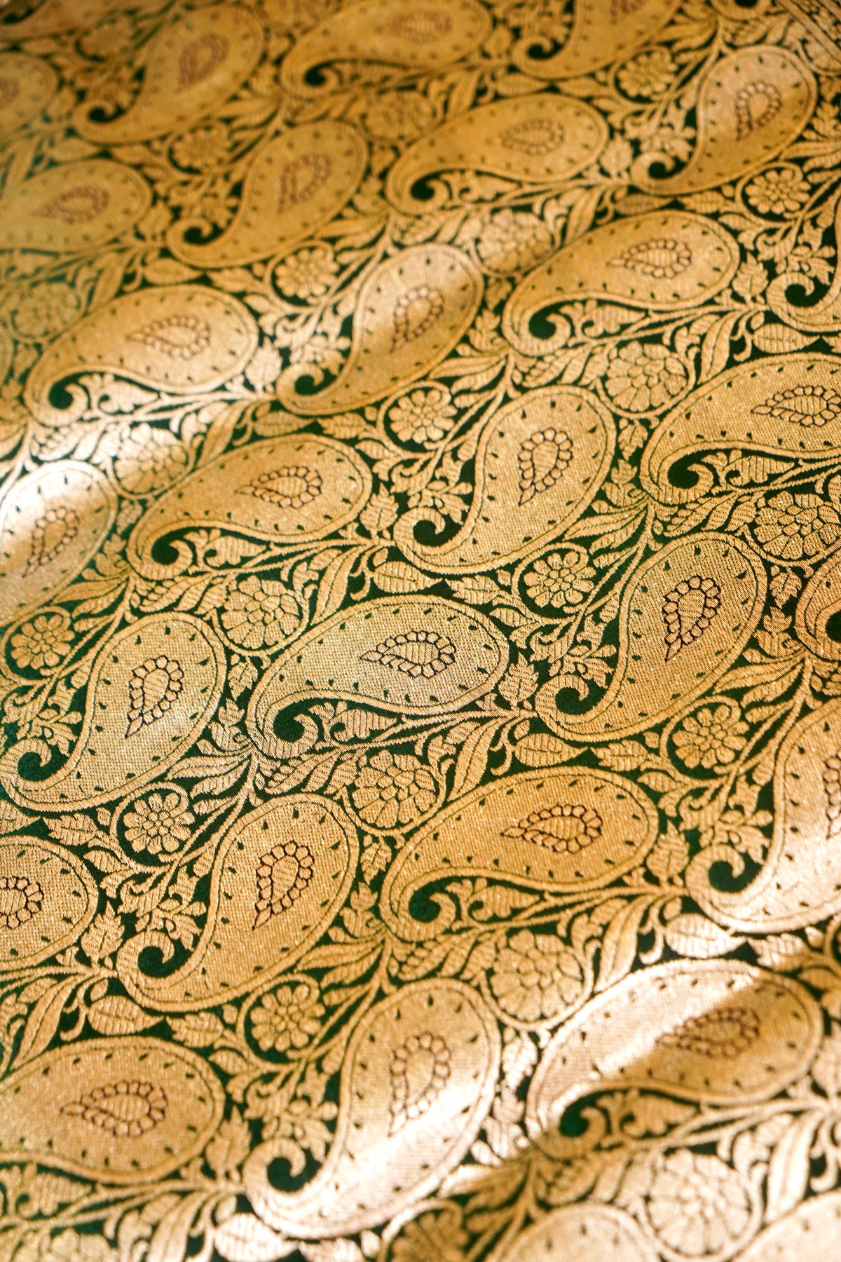 Royal Bottle Green Banarasi Silk Saree with Golden Zari Weave