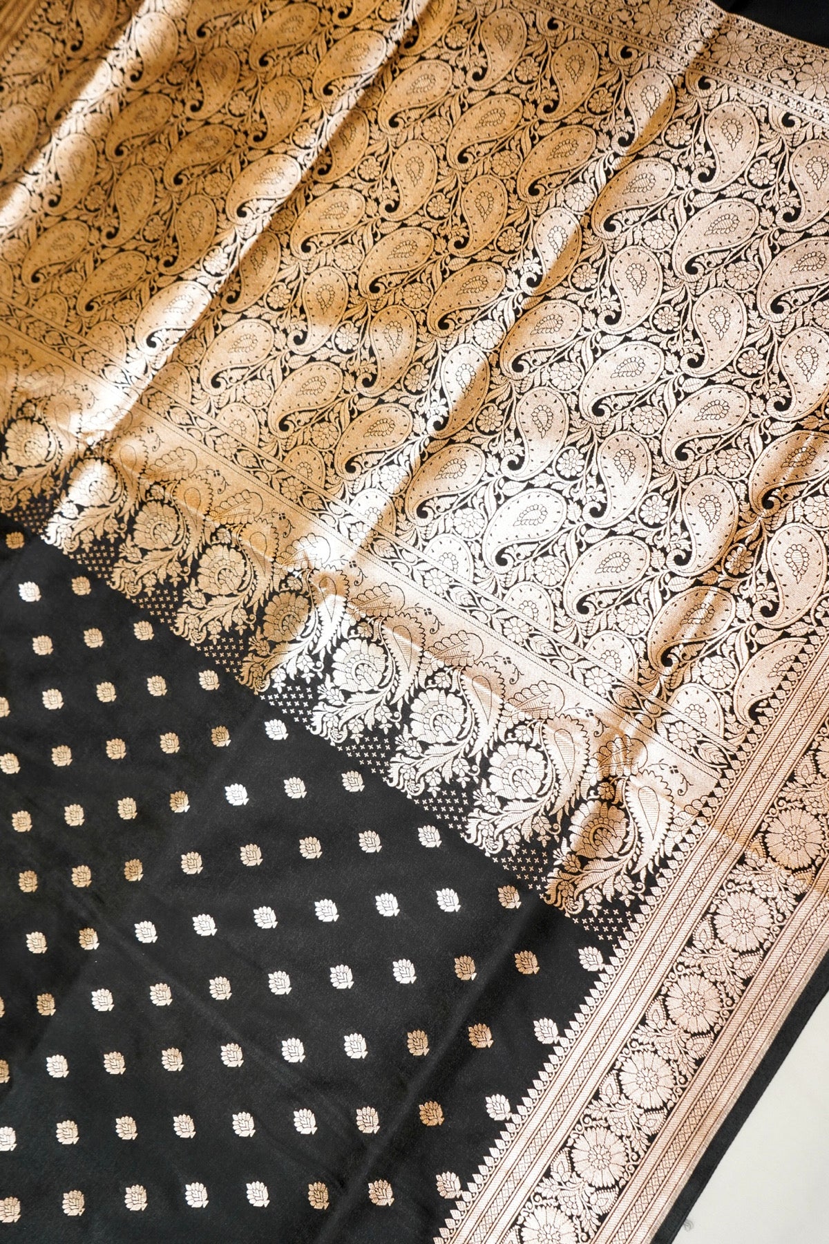 Royal Black Banarasi Silk Saree with Golden Zari Weave