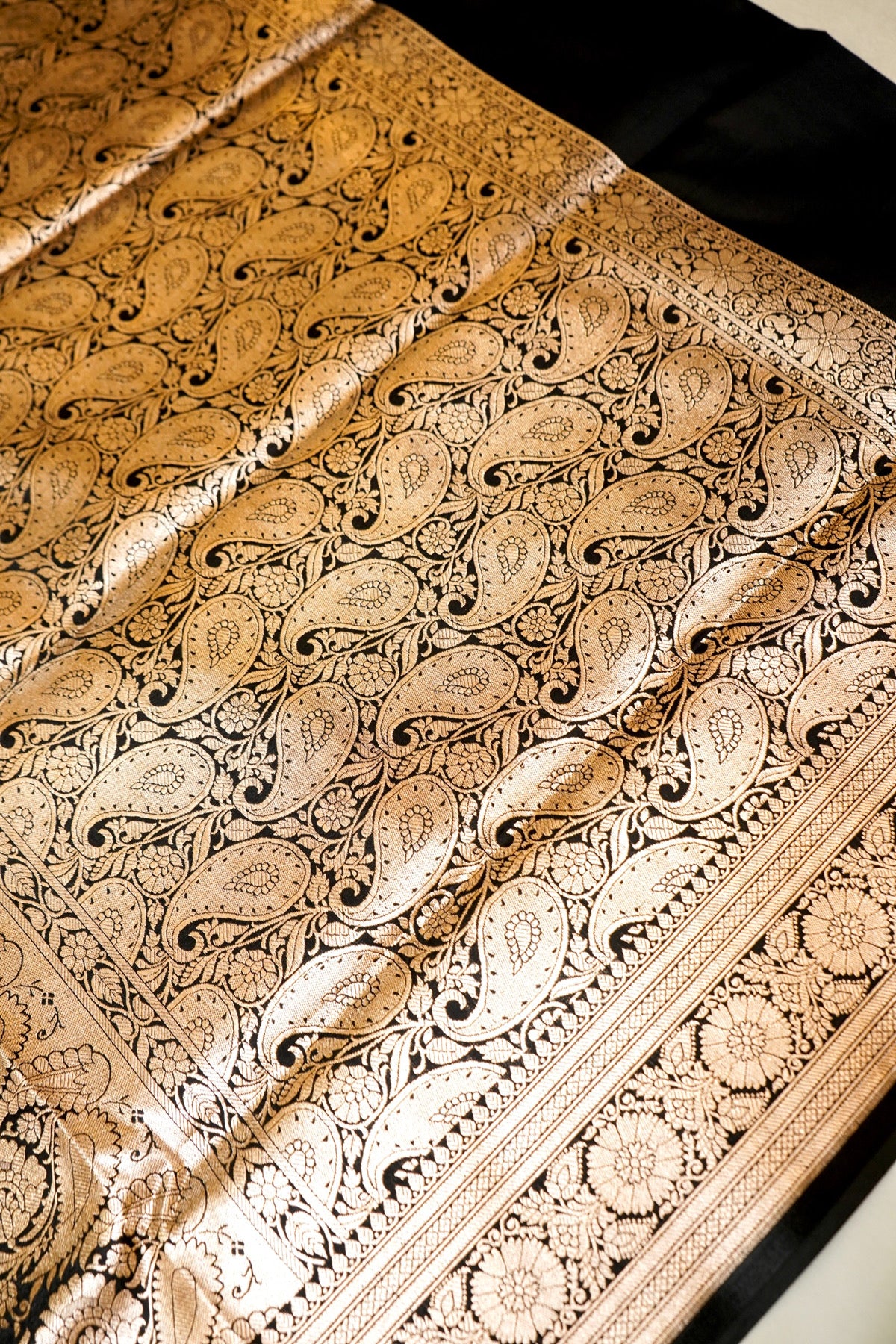 Royal Black Banarasi Silk Saree with Golden Zari Weave