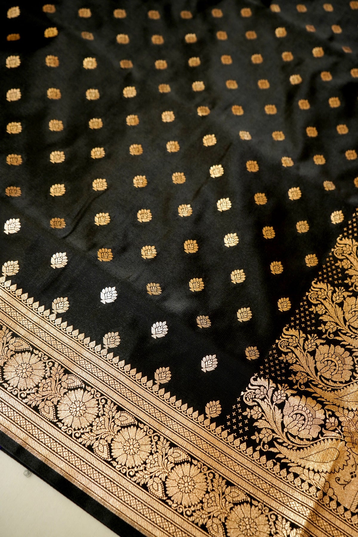 Royal Black Banarasi Silk Saree with Golden Zari Weave