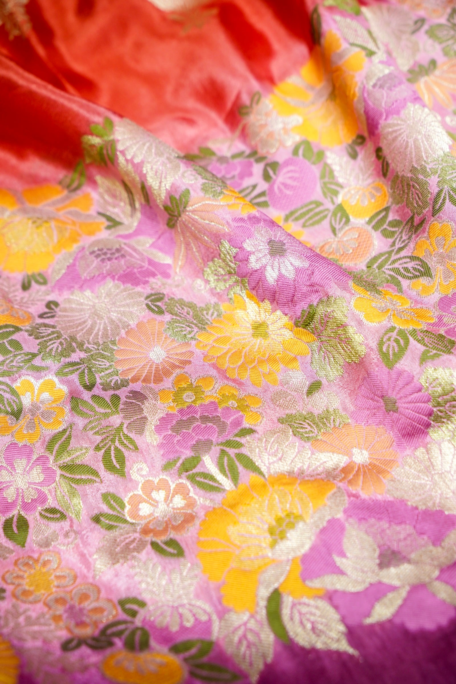 Wine Purple Dola Banarasi Silk Saree with Multicolor Floral Weaving