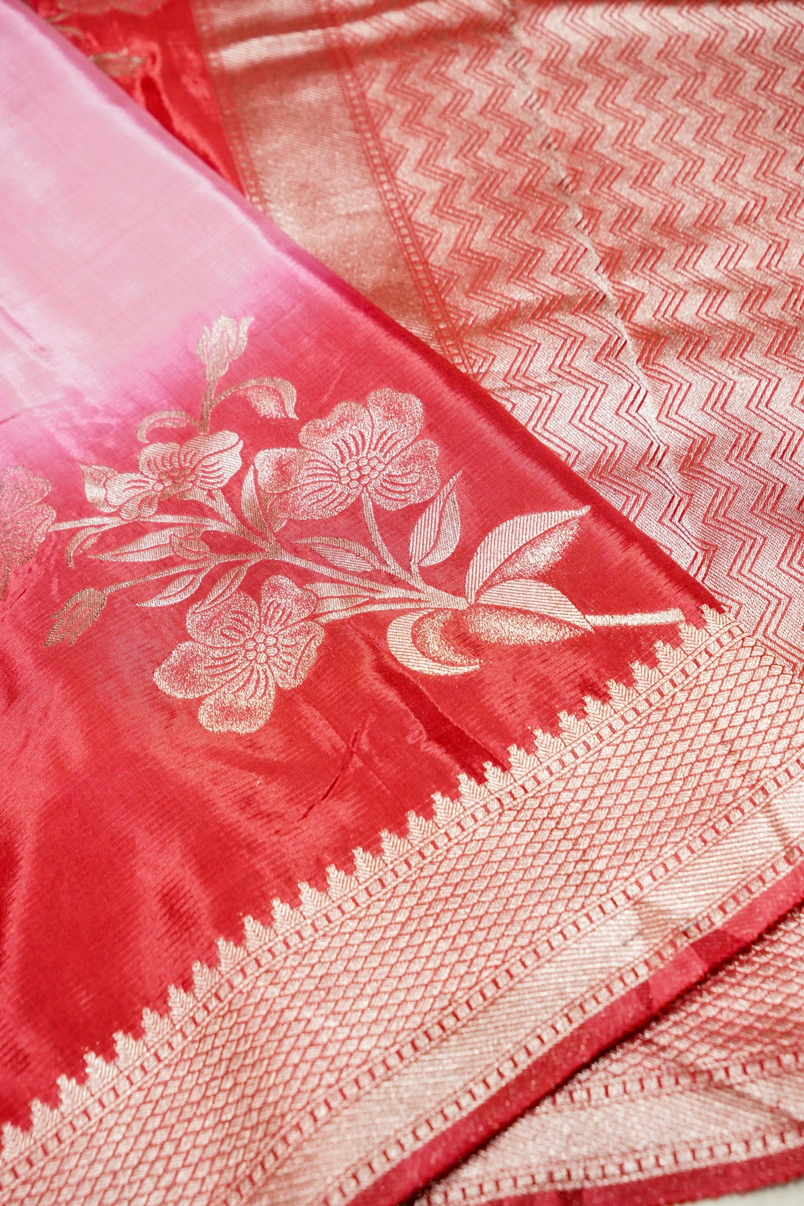 Blush Pink Crepe Silk Saree with Ruby Red Border