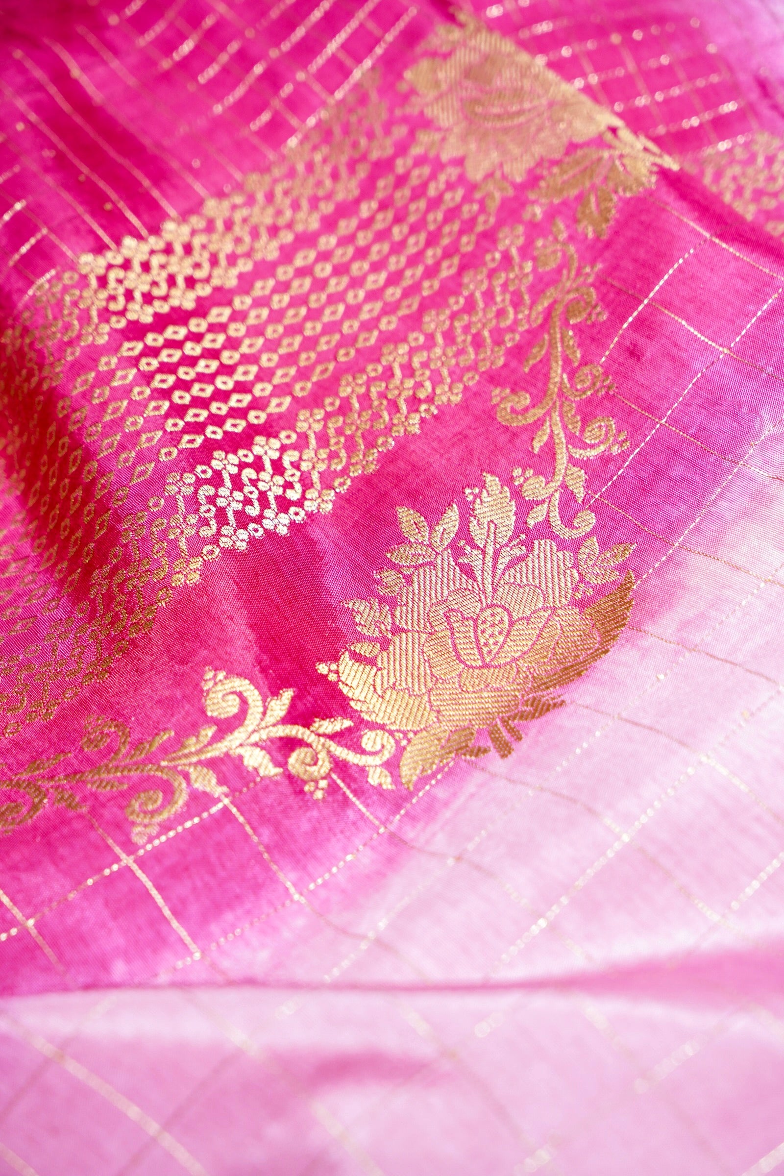 Blush Pink Dola Banarasi Silk Saree with Gold Zari Border