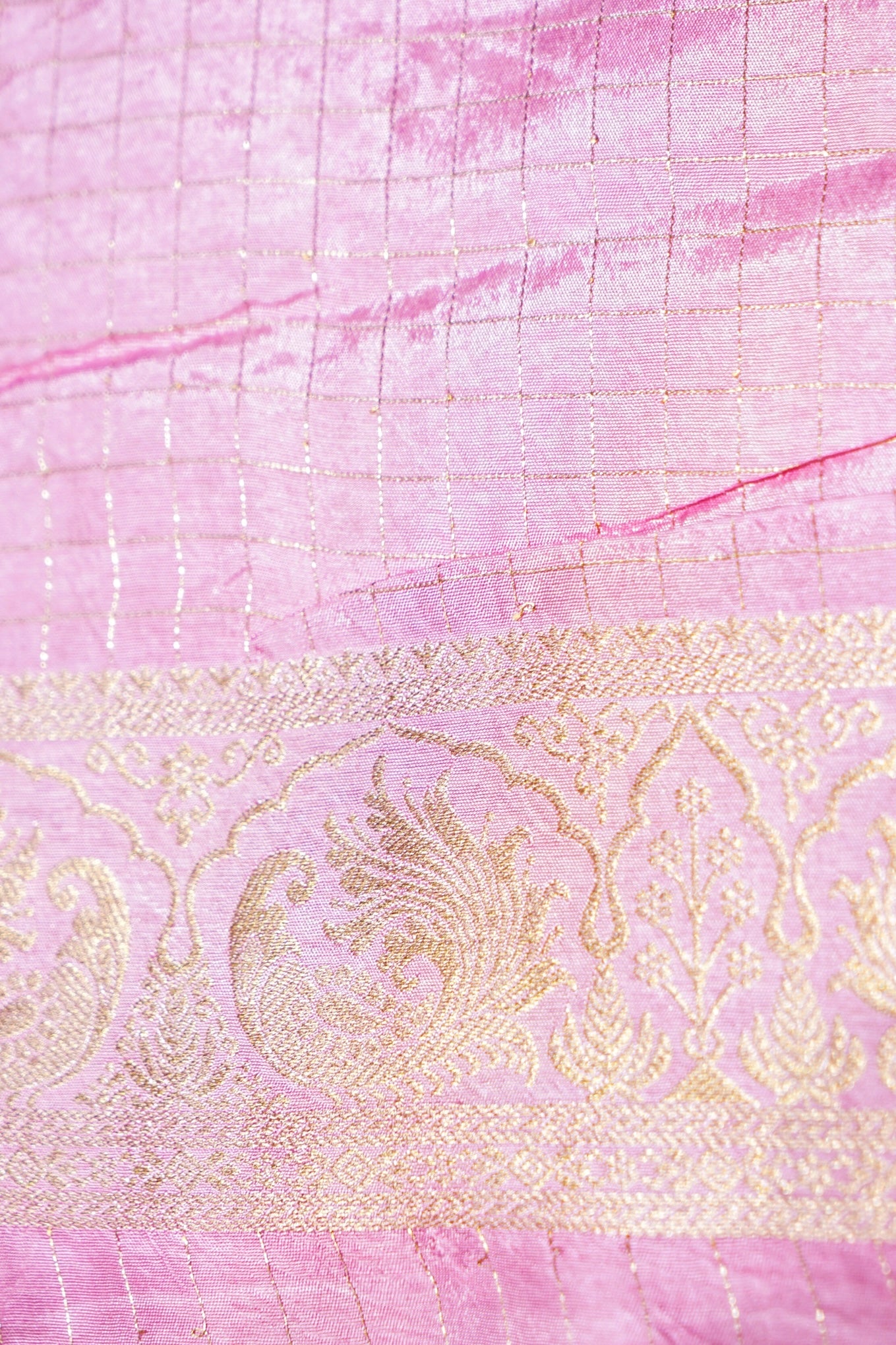 Blush Pink Dola Banarasi Silk Saree with Gold Zari Border