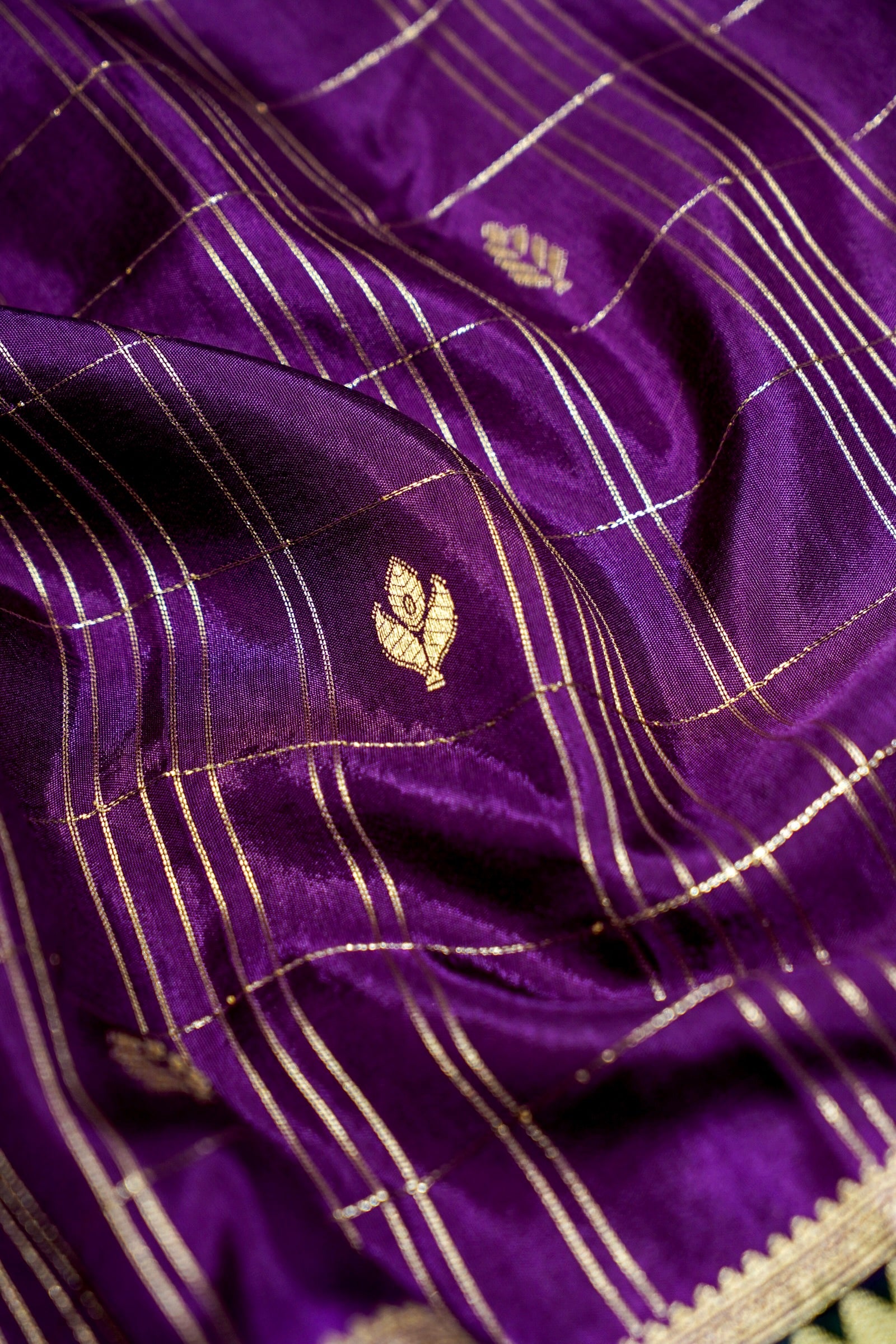 Royal Purple Dola Banarasi Silk Saree with Teal Green and Silver Zari Border