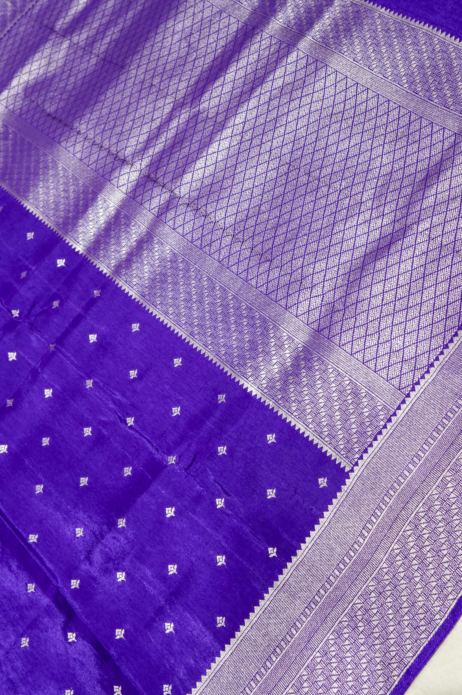 Imperial Violet Dupion Banarasi Silk Saree with Champagne Border