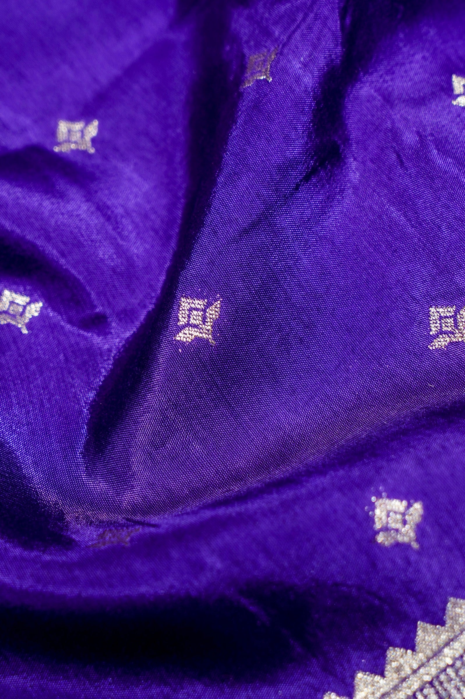 Imperial Violet Dupion Banarasi Silk Saree with Champagne Border