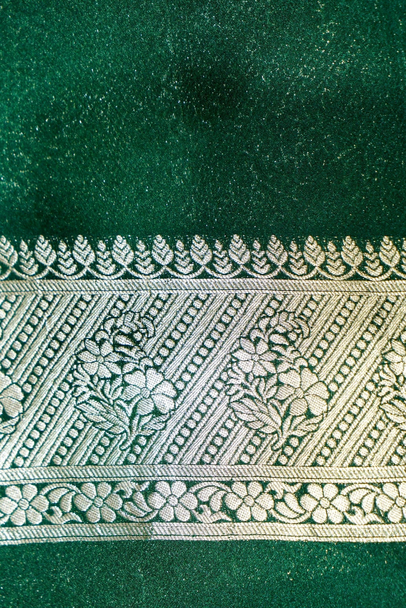 Jet Black Paisley Crepe Georgette Silk Saree with Green Border