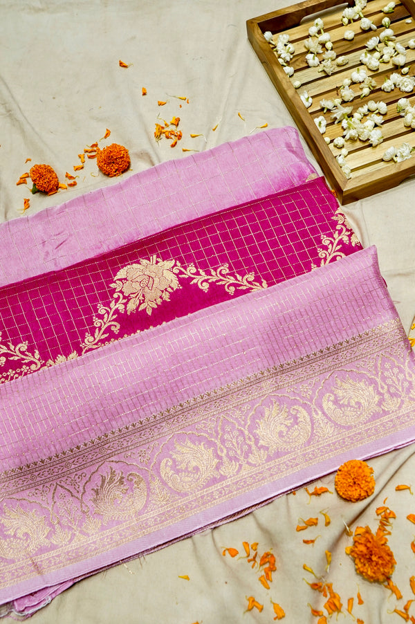 Blush Pink Dola Banarasi Silk Saree with Gold Zari Border