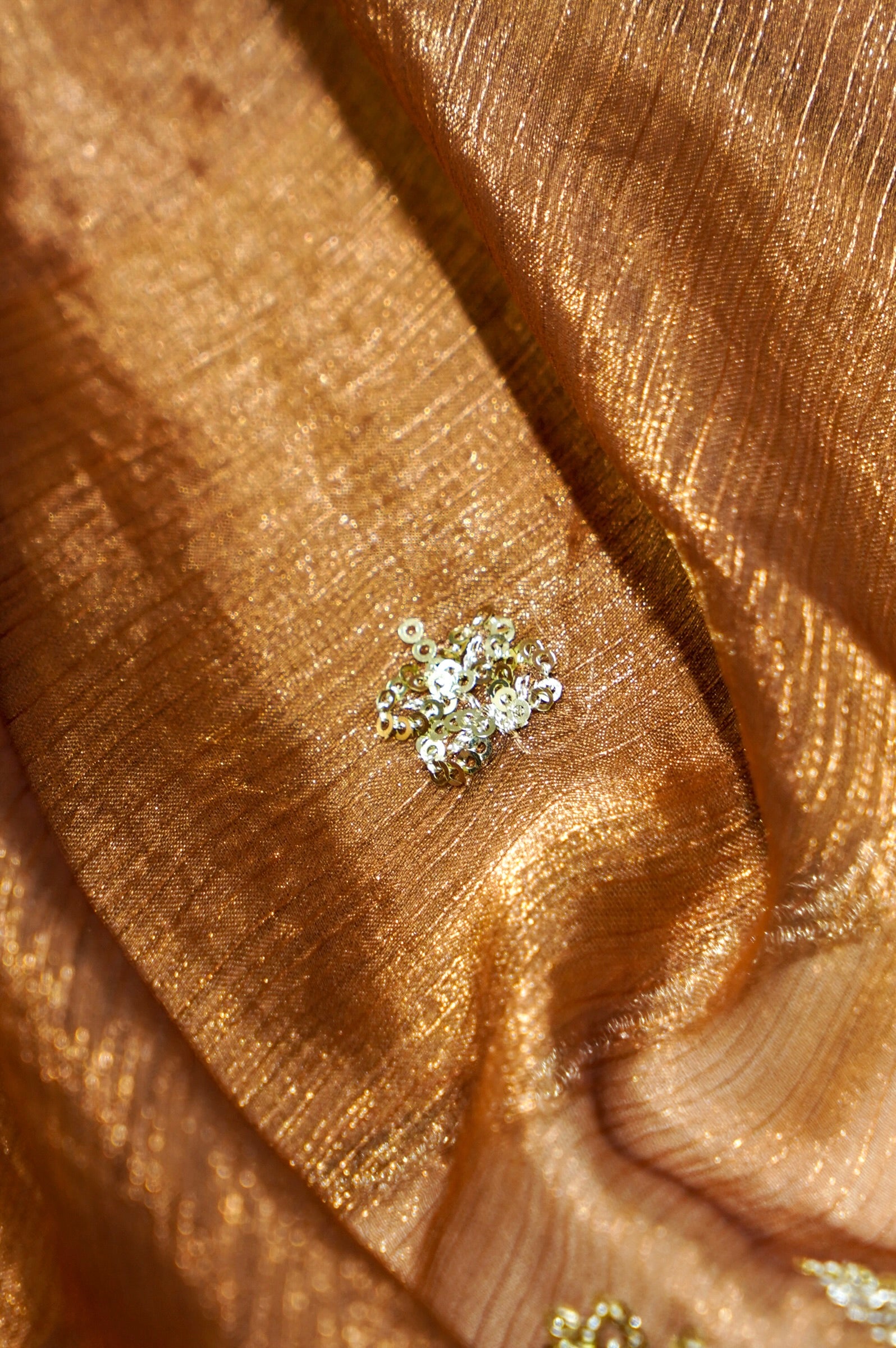 Brownish Copper Designer Chiffon Silk Saree with Sequin Embroidery